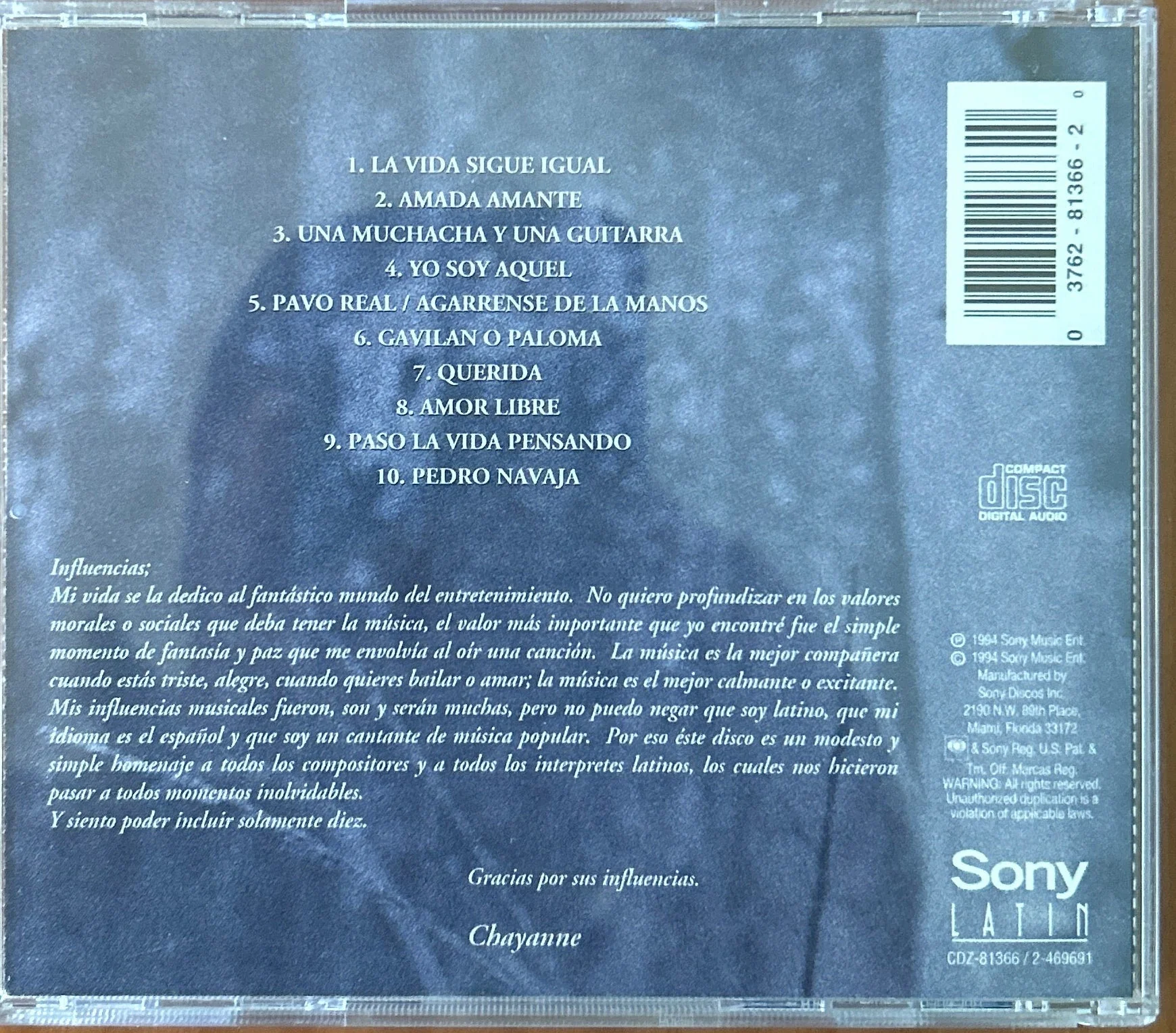 CD Chayanne ‎– Influencias 2ª Mano - Image 2