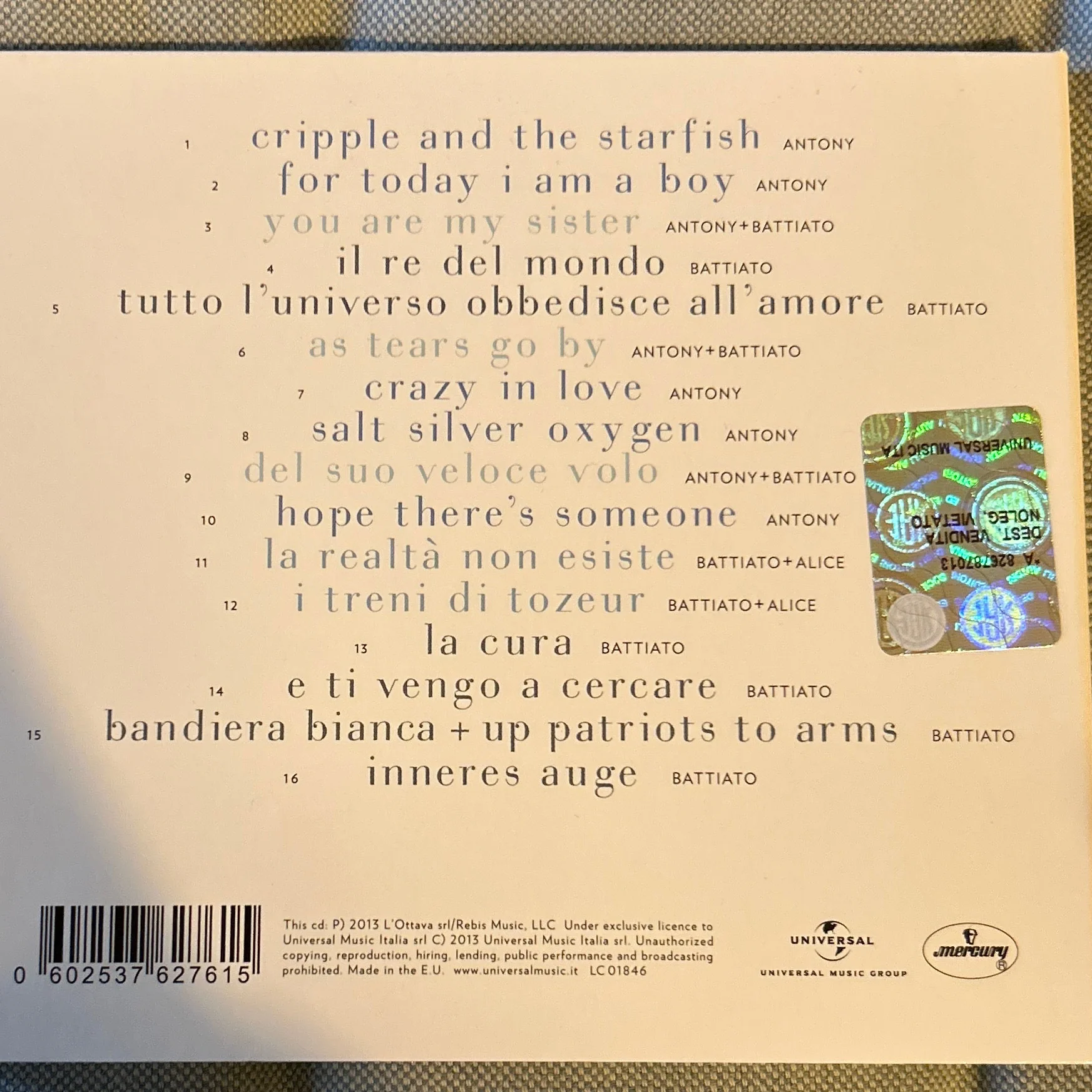 CD Antony / Battiato Featuring Alice (4) ‎– Del Suo Veloce Volo 2ª Mano - Image 2