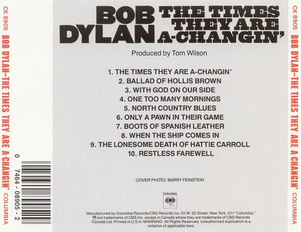 CD Bob Dylan – The Times They Are A-Changin' Ed. Americana 2ª Mano - Image 2