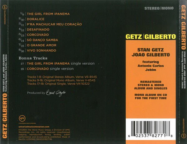 CD Stan Getz / Joao Gilberto Featuring Antonio Carlos Jobim ‎– Getz / Gilberto  Nuevo precintado - Image 2
