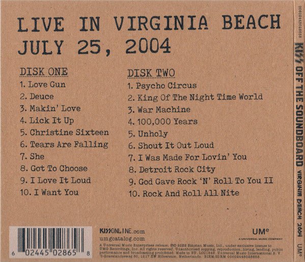 CD Kiss ‎– Off The Soundboard Live In Virginia Beach July 25, 2004 Nuevo precintado - Image 2