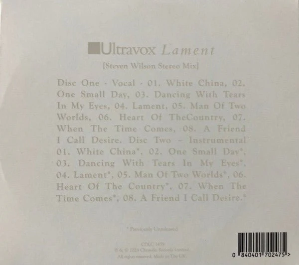 CD Ultravox ‎– Lament [Steven Wilson Stereo Mix] Nuevo precintado - Image 2