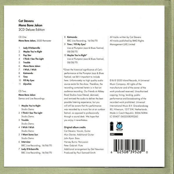 CD Cat Stevens ‎– Mona Bone Jakon Nuevo precintado - Image 2