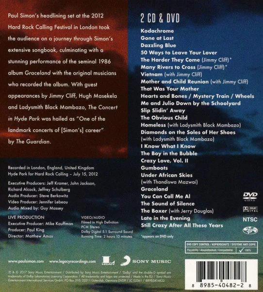 CD Paul Simon – The Concert In Hyde Park Nuevo precintado - Image 2