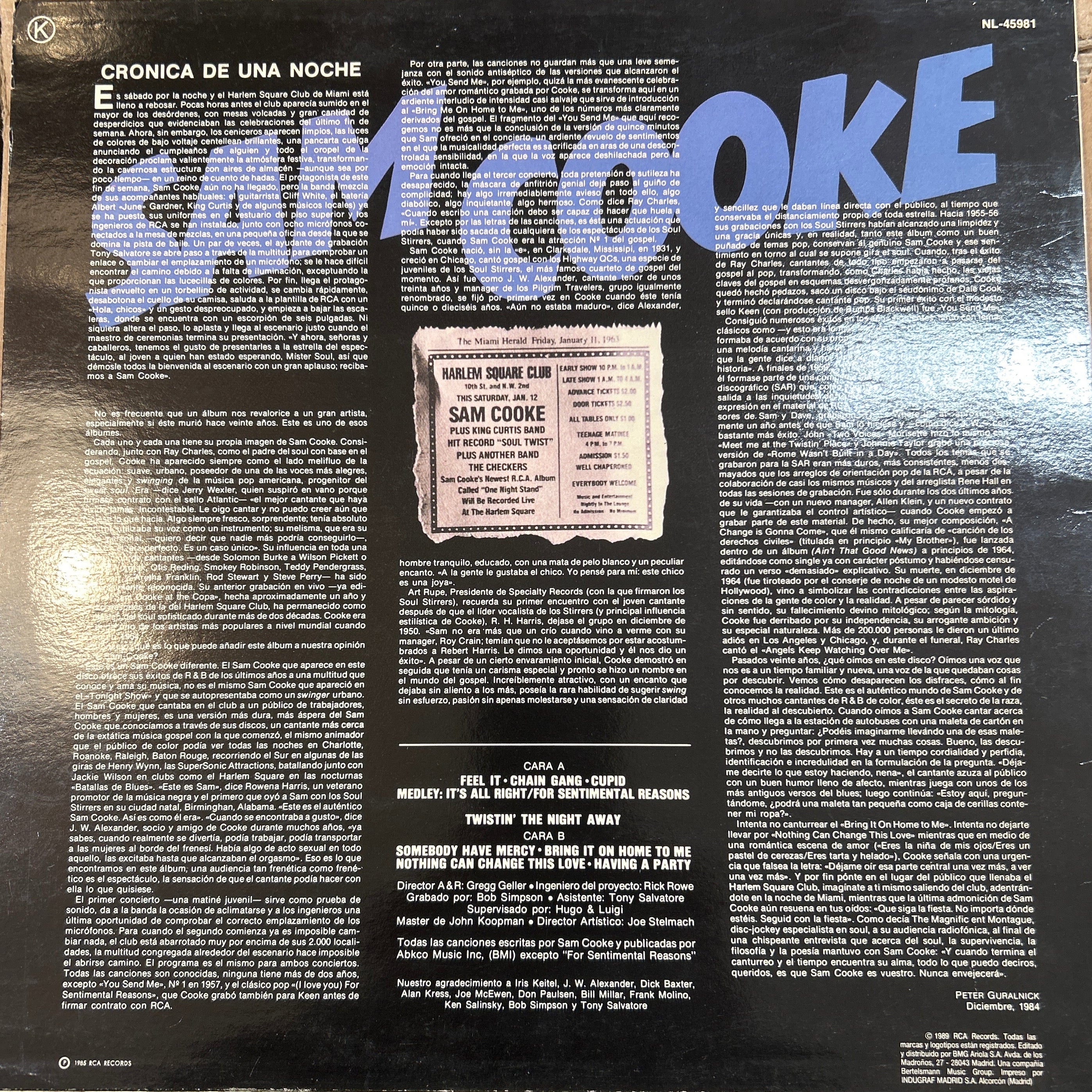 LP Sam Cooke ‎– Live At The Harlem Square Club, 1963   2ª Mano - Image 2