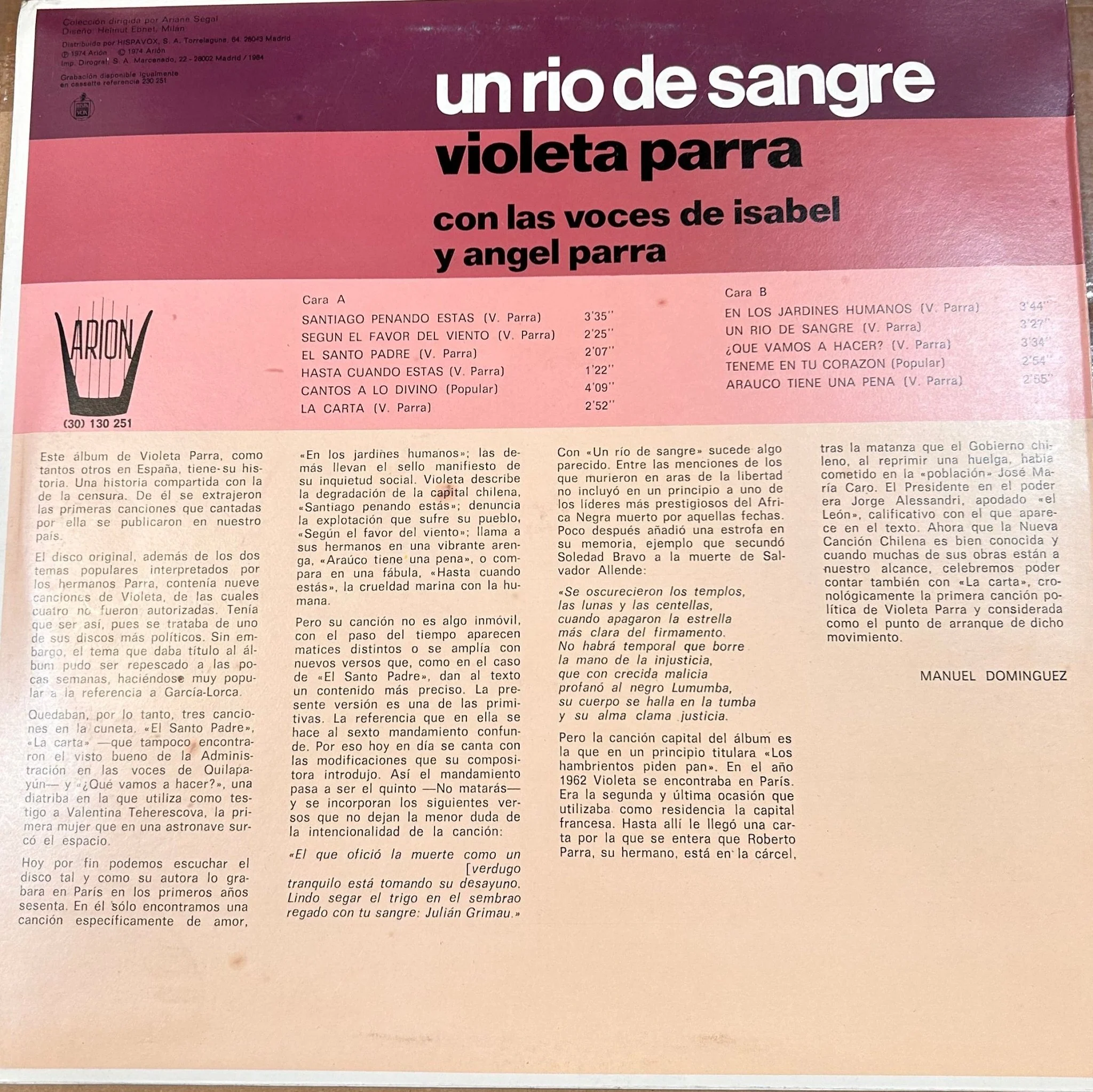 LP Violeta Parra Con Isabel Y Angel Parra ‎– Un Rio De Sangre 2ª Mano - Image 2