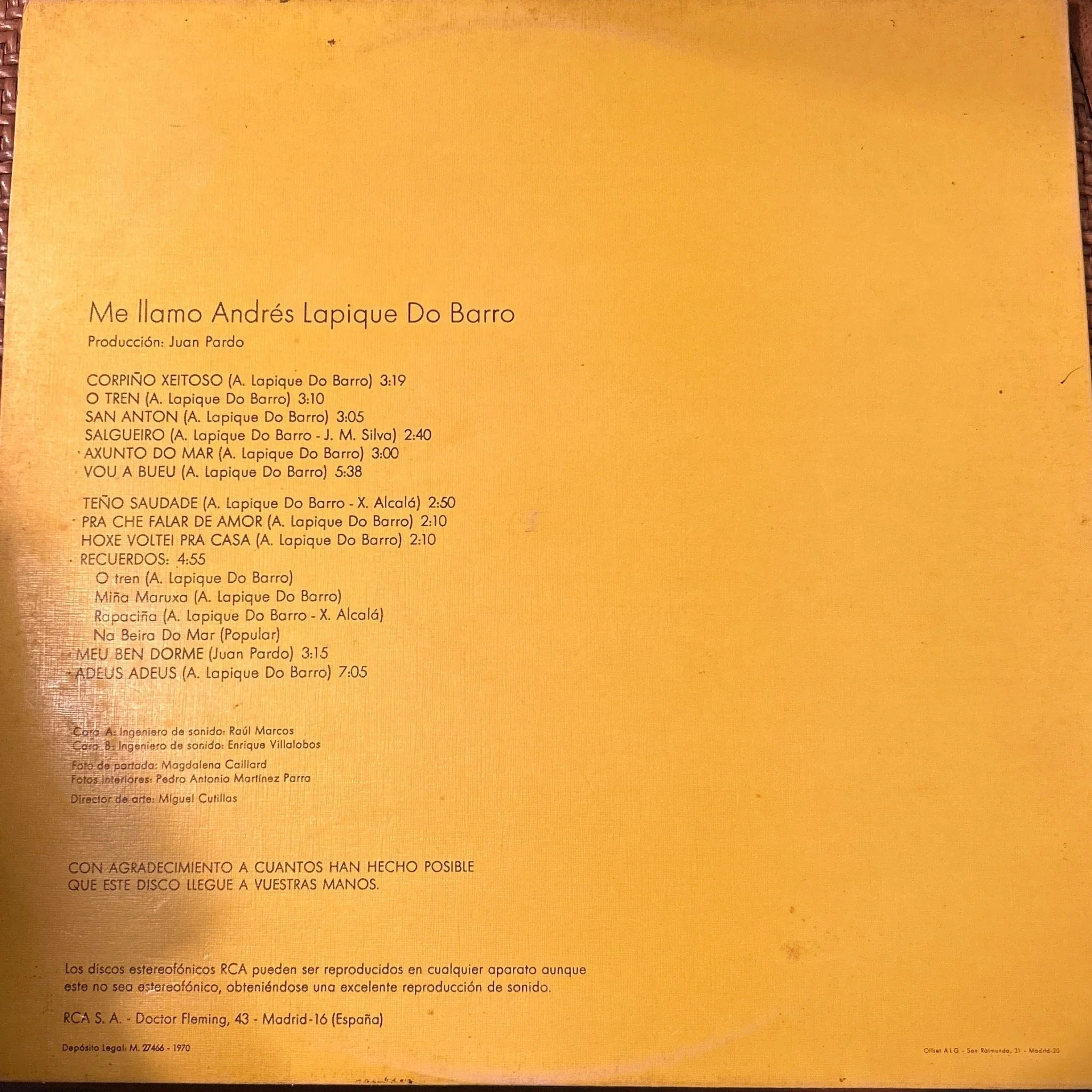 LP Andrés Lapique do Barro* ‎– Me Llamo Andrés Lapique do Barro 2ª mano - Image 2