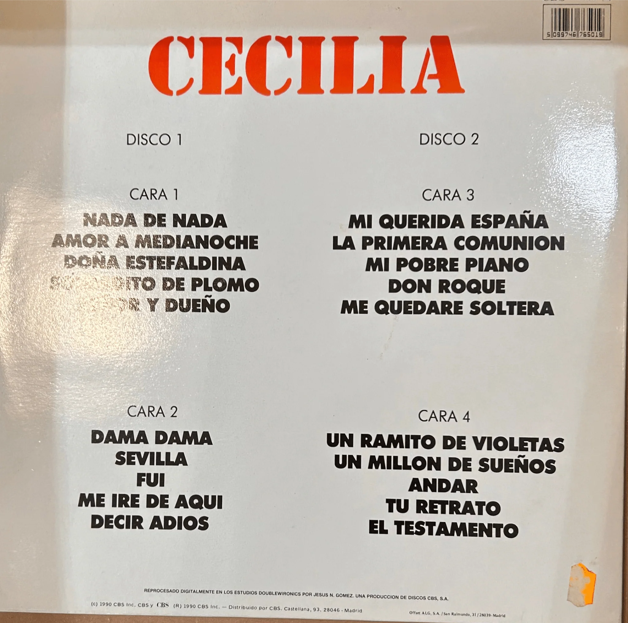 LP Cecilia ‎– 20 Grandes Canciones 2ª Mano - Image 2