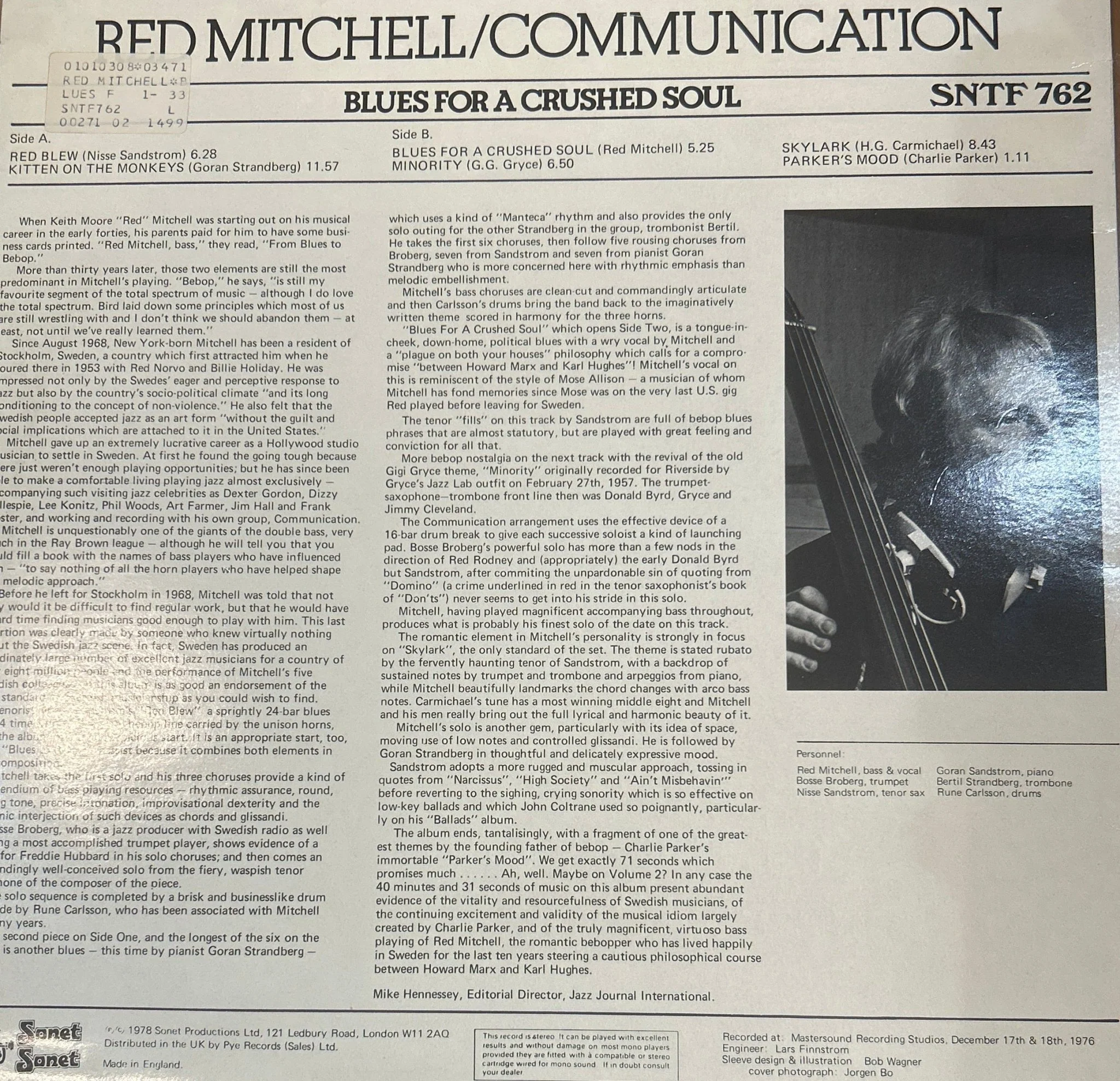 LP Red Mitchell / Communication – Blues For A Crushed Soul 2ª Mano - Image 2