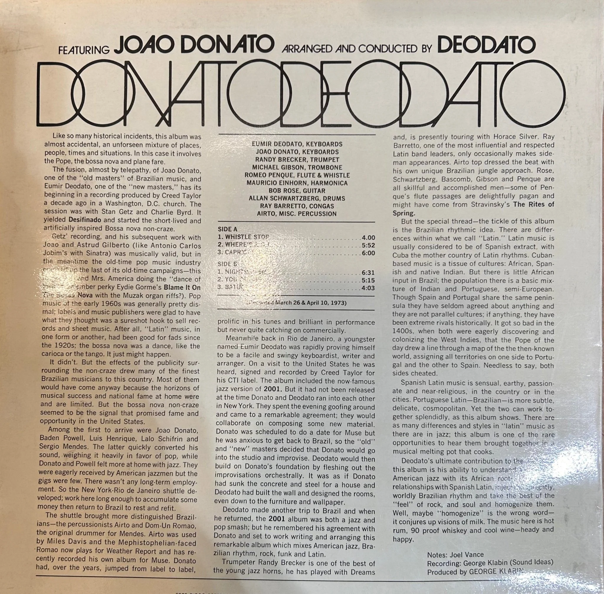 LP Deodato featuring Joao Donato – DonatoDeodato 2ª Mano - Image 2