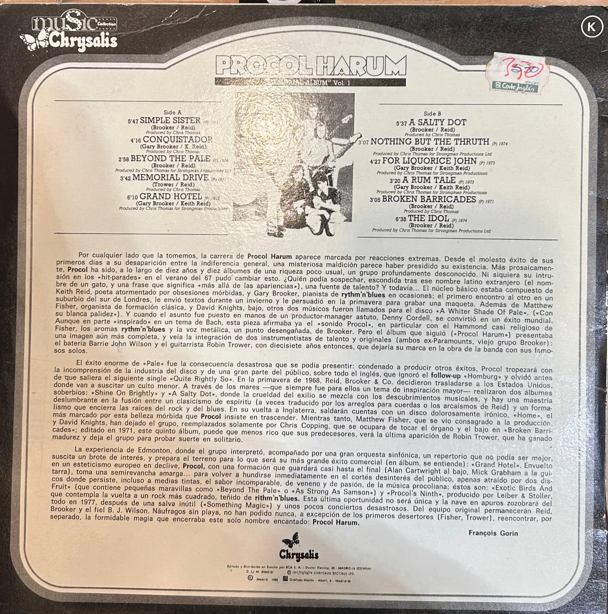 LP Procol Harum – Memorial Album Vol.1 2ª mano - Image 2