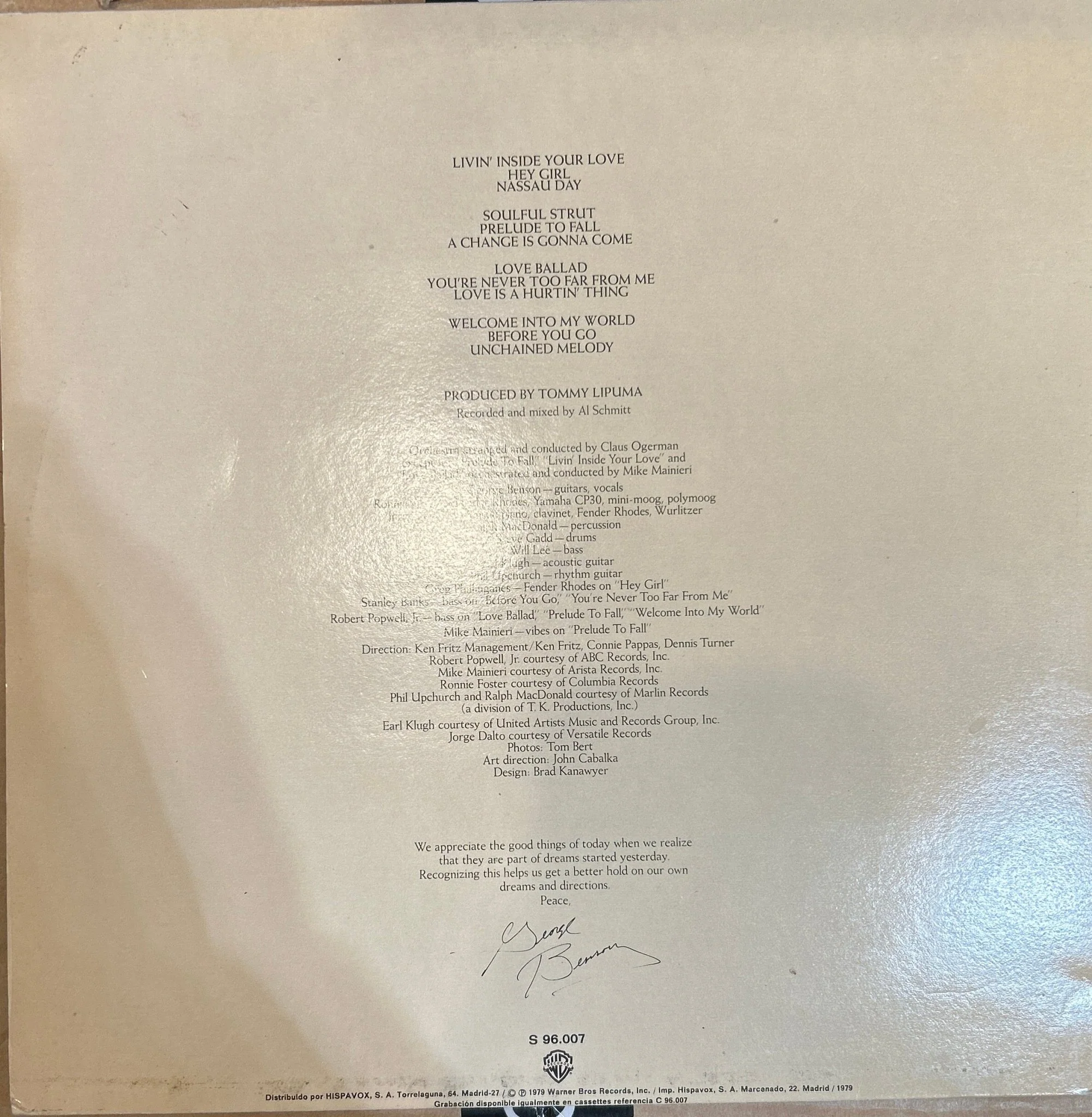 LP George Benson ‎– Livin' Inside Your Love 2ª Mano - Image 2
