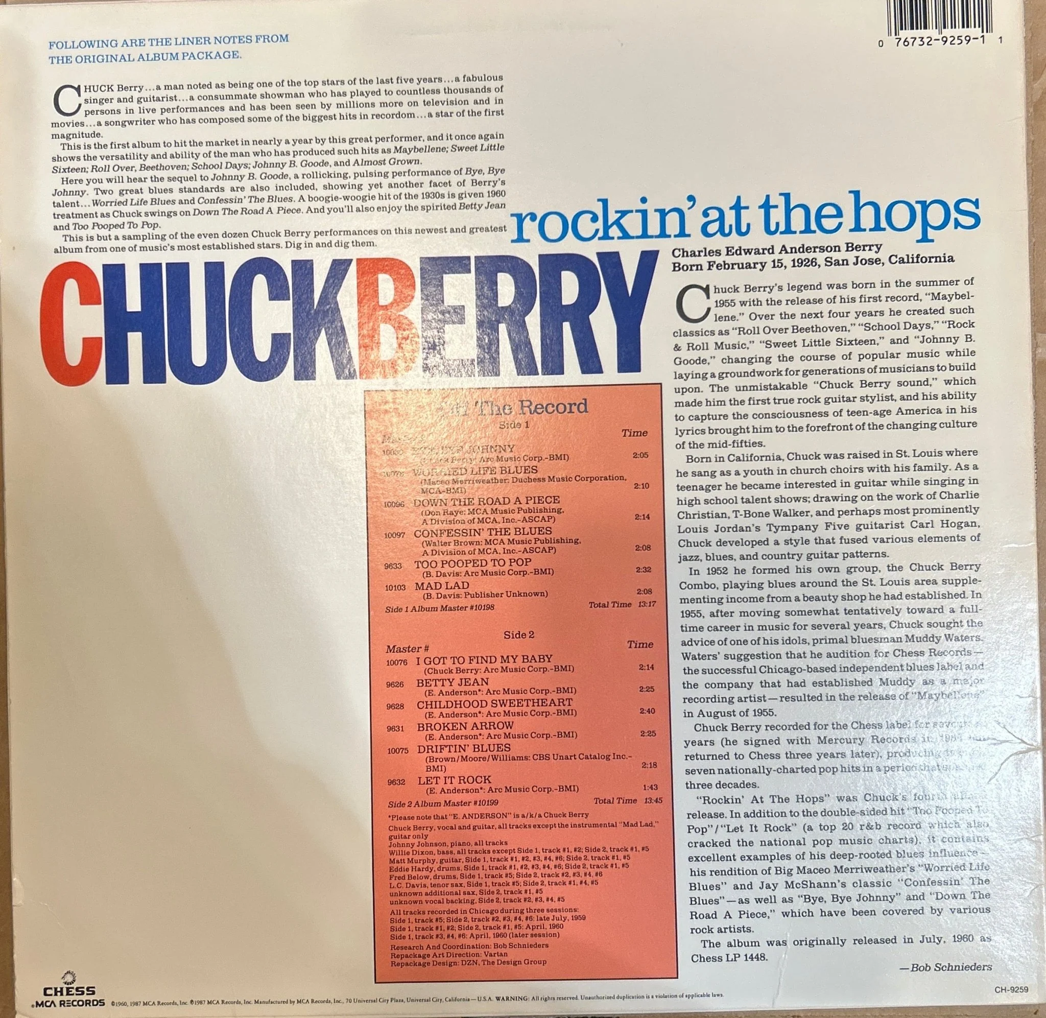 LP Chuck Berry – Rockin' At The Hops 2ª Mano - Image 2