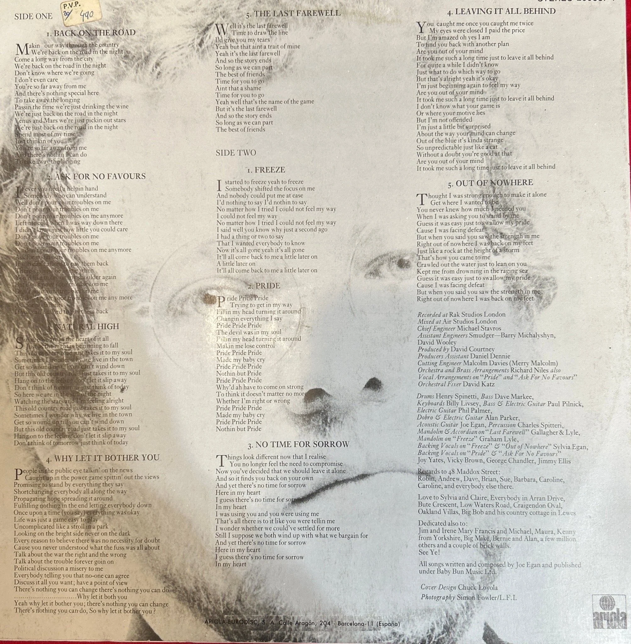 LP Joe Egan ‎– Out Of Nowhere 2ª Mano - Image 2