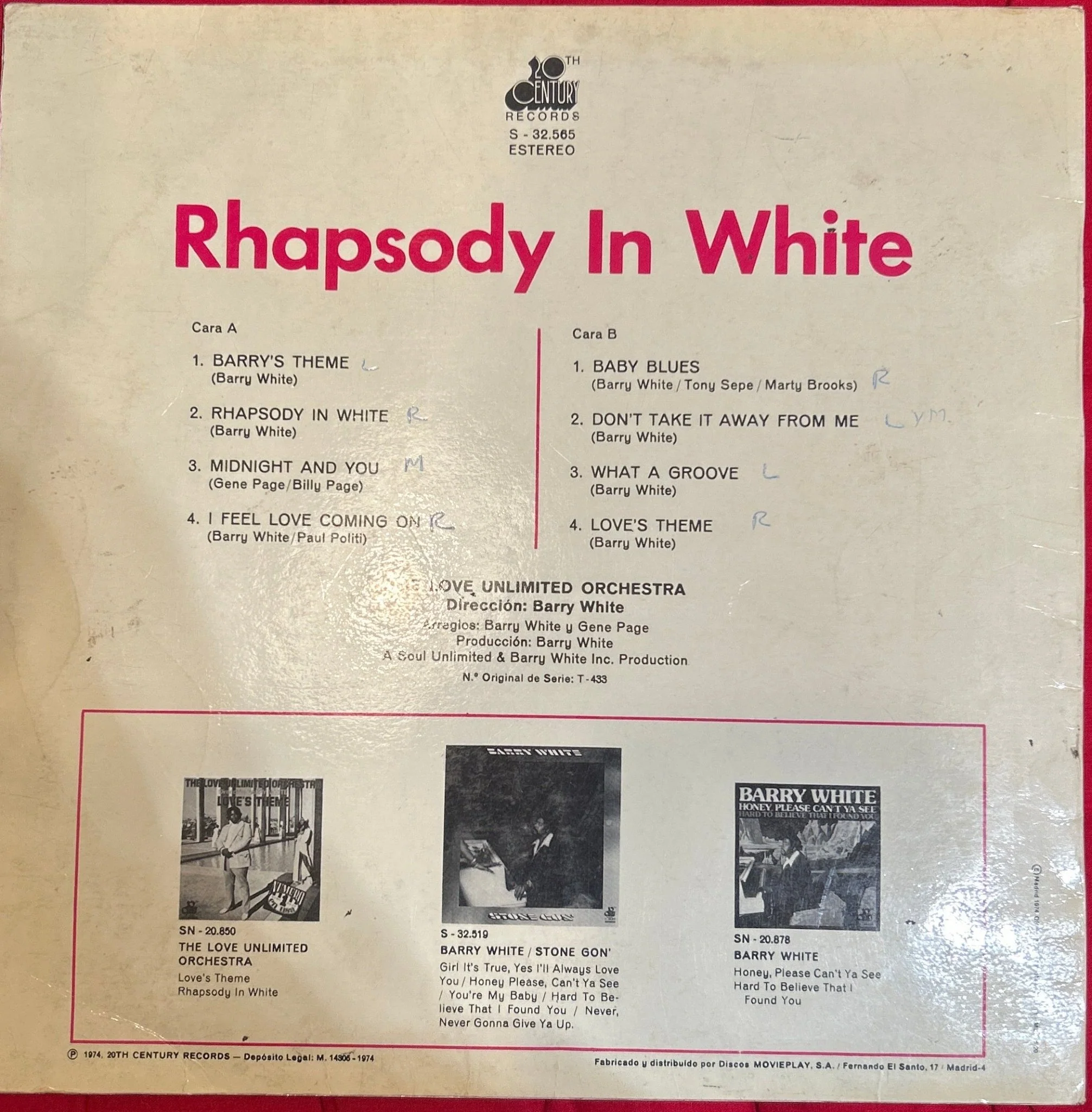 LP The Love Unlimited Orchestra ‎– Rhapsody In White 2ª Mano (Producto exclusivo recogida en tienda) - Image 2