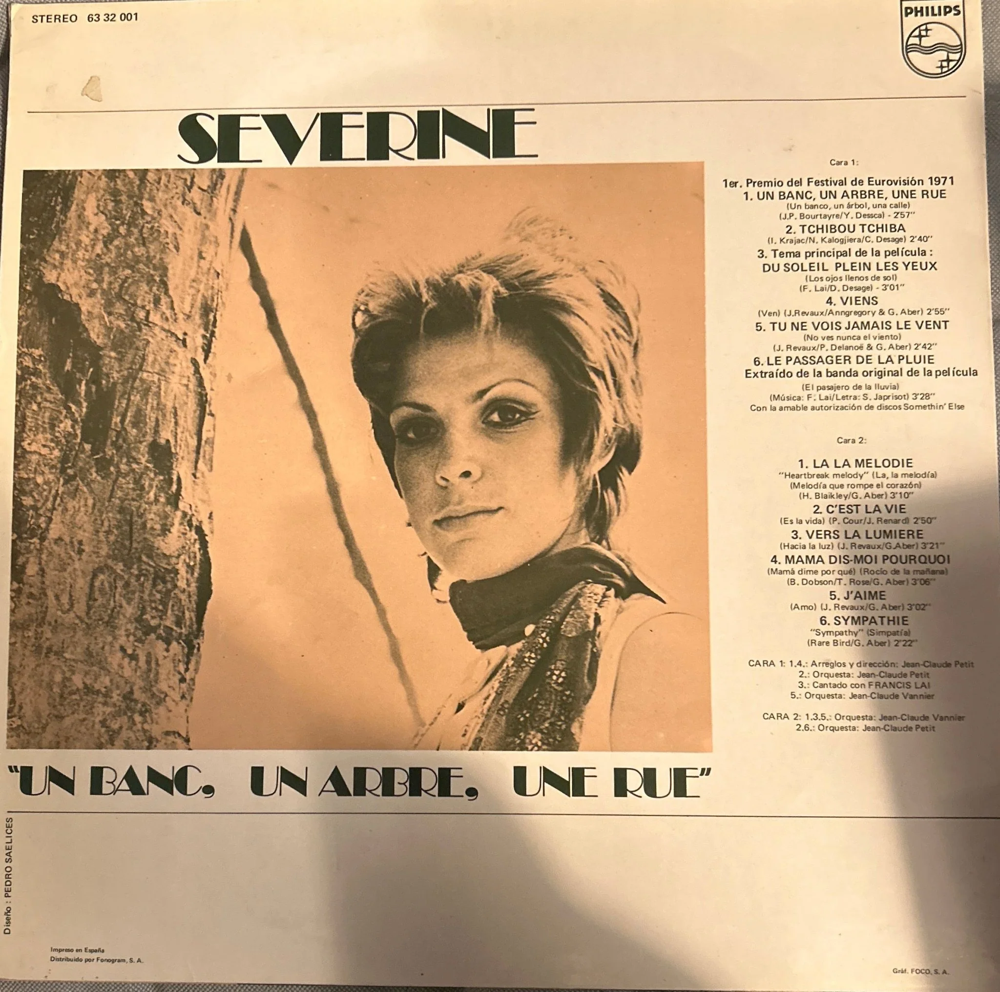 LP Severine ‎– Un Banc, Un Arbre, Une Rue = Un Banco, Un Arbol, Una Calle 2ª Mano - Image 2
