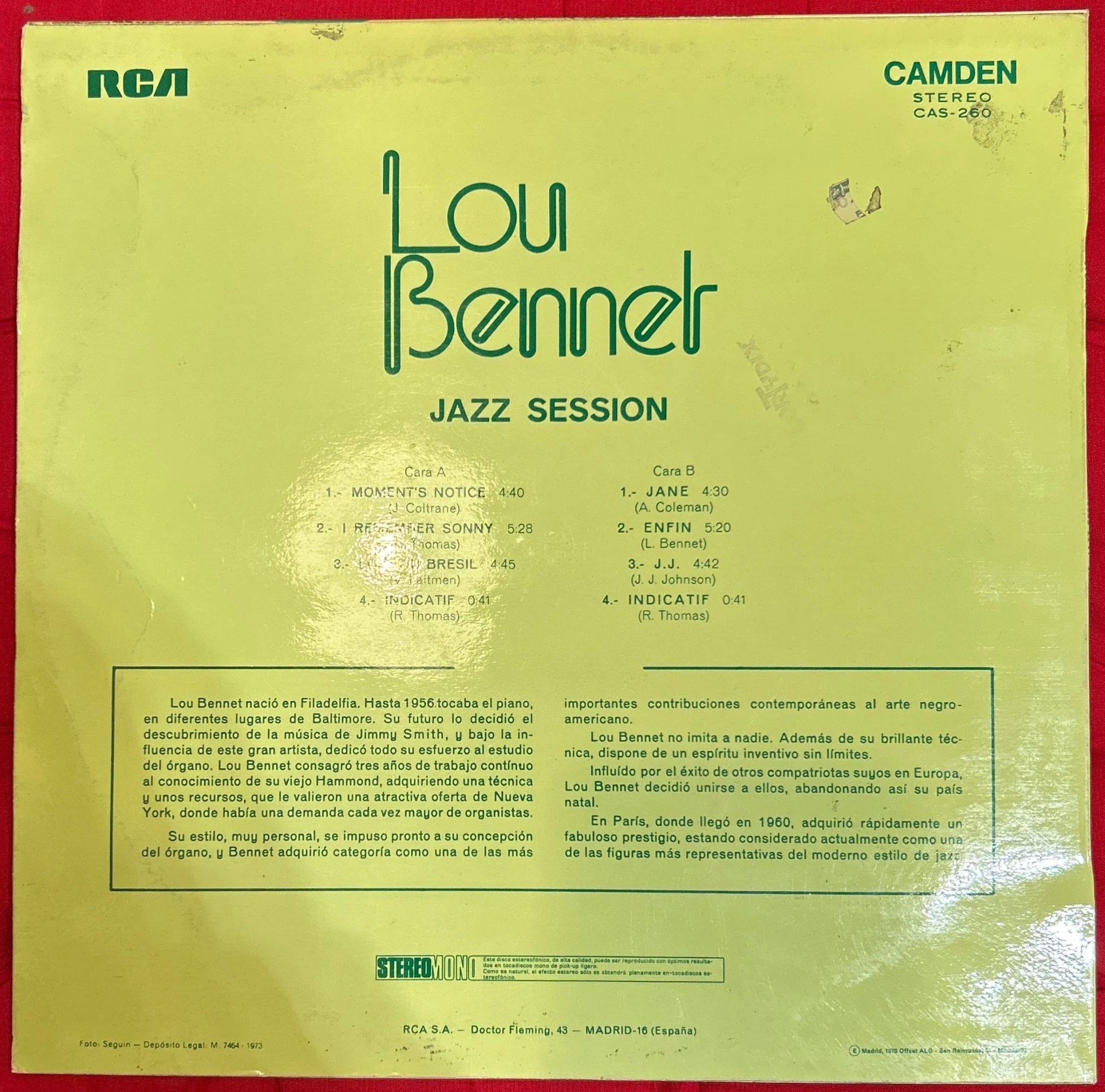 LP Lou Bennet ‎– Jazz Session 2ª Mano - Image 2