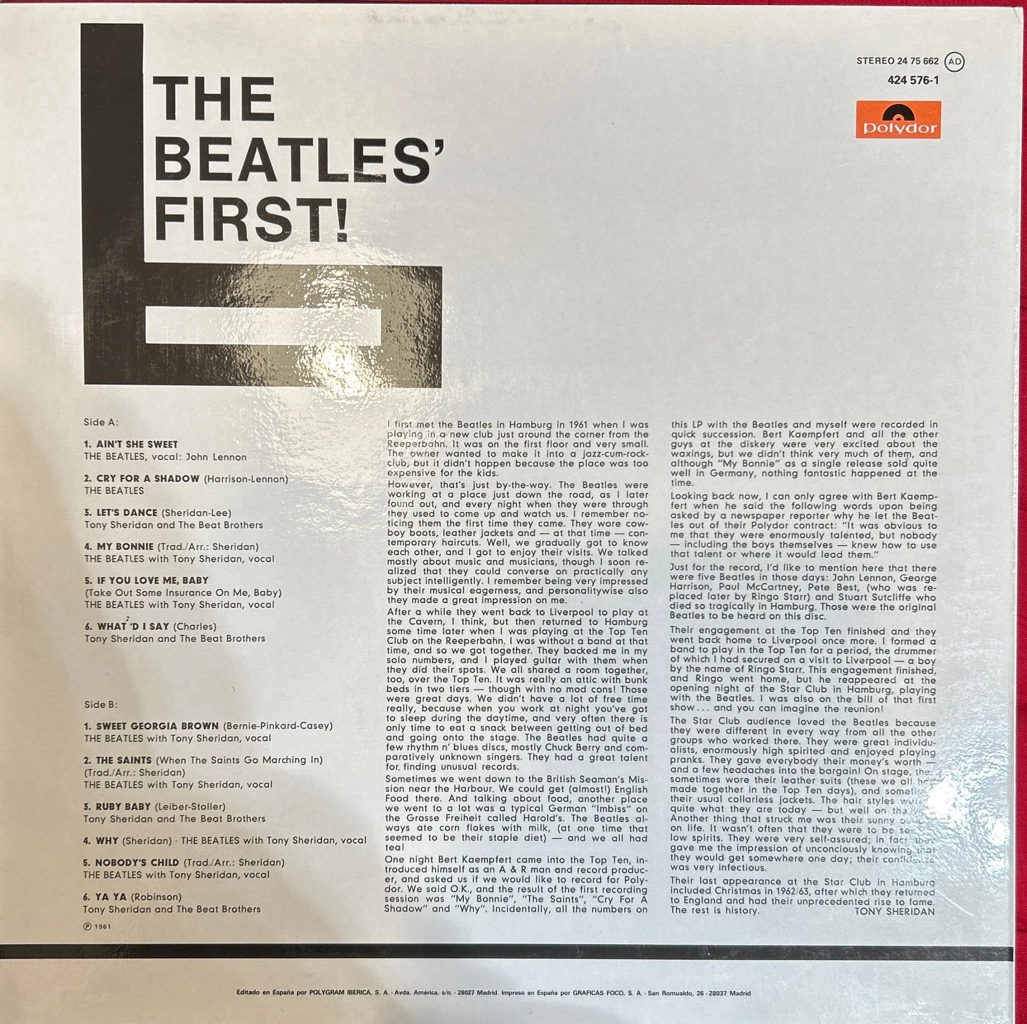 LP The Beatles Featuring Tony Sheridan & Guests ‎– The Beatles' First 2ª Mano - Image 2