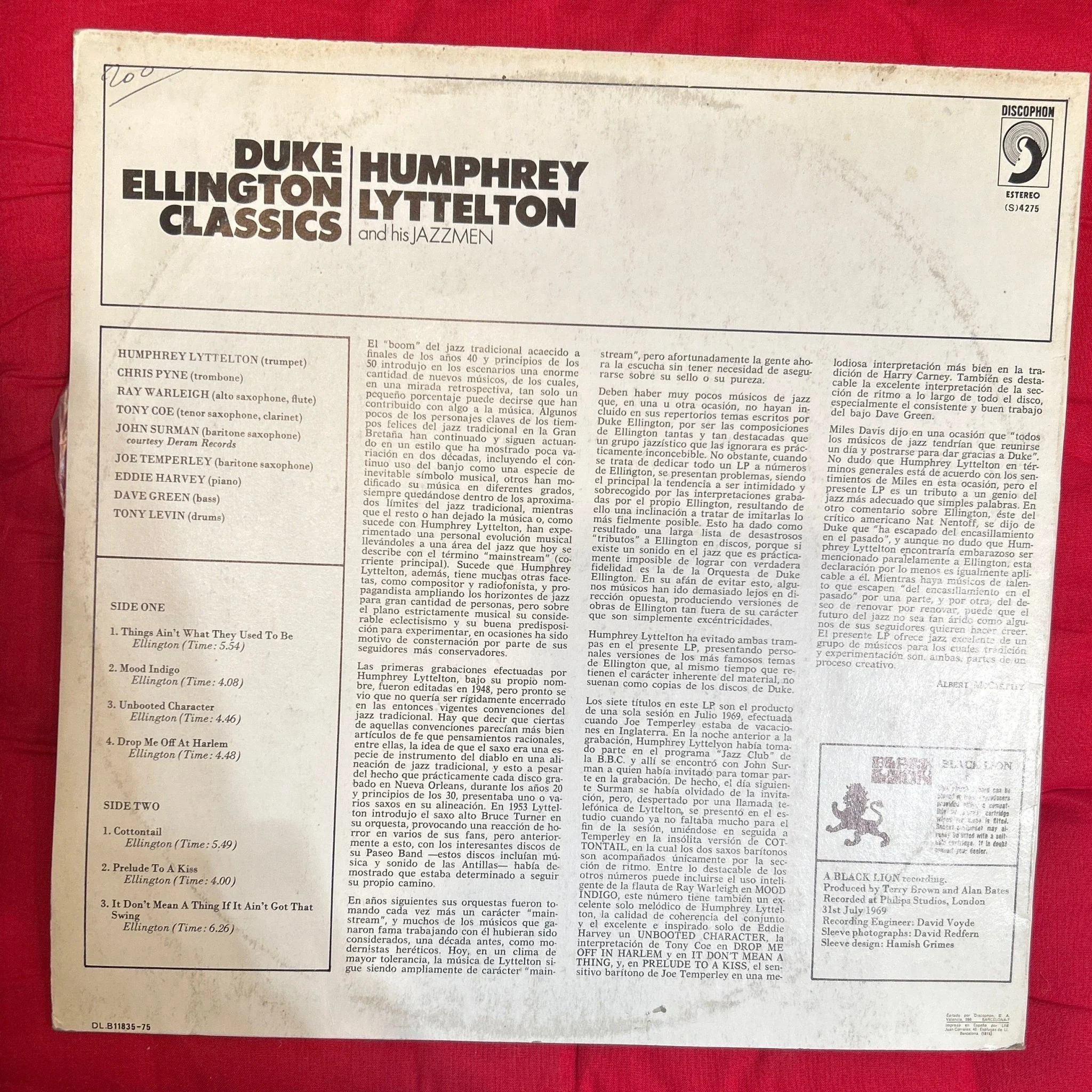 LP Humphrey Lyttelton – Duke Ellington Classics 2ª Mano - Image 2
