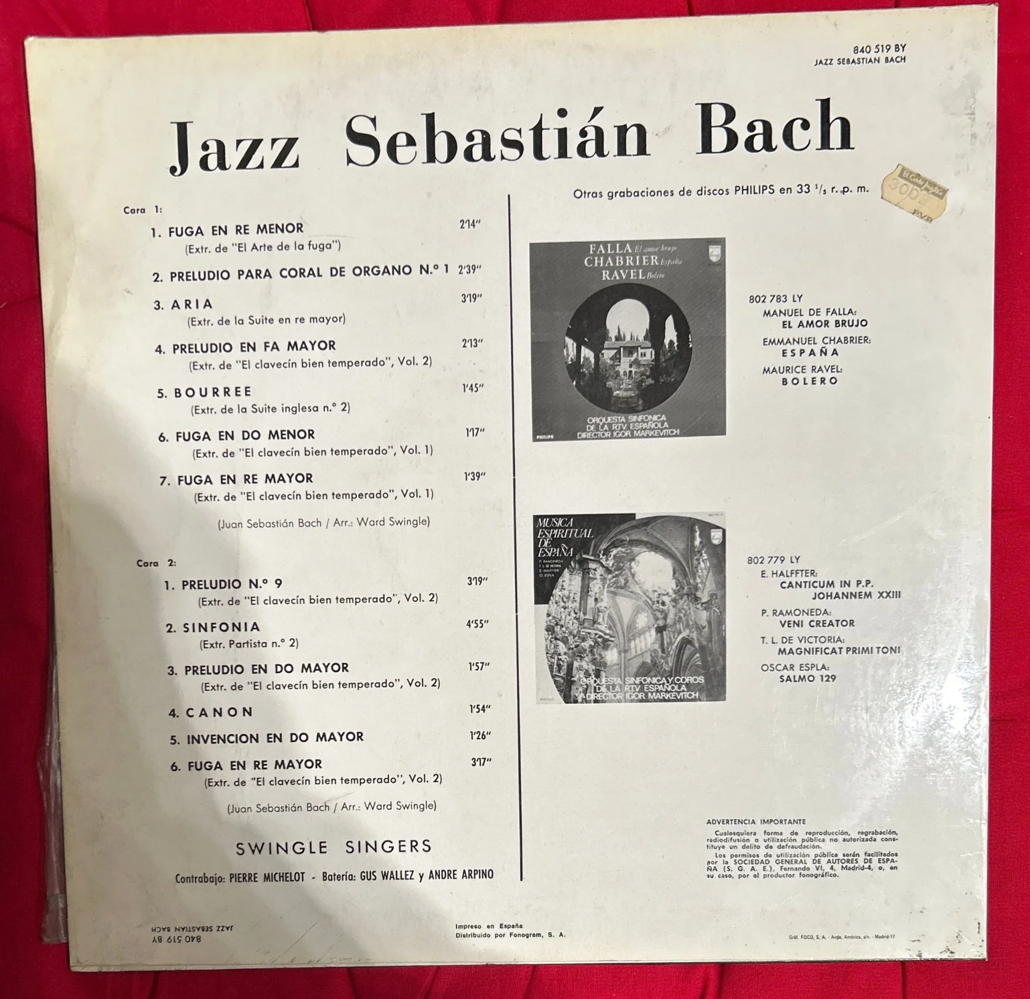 LP Swingle Singers ‎– Jazz Sébastian Bach 2ª Mano - Image 2