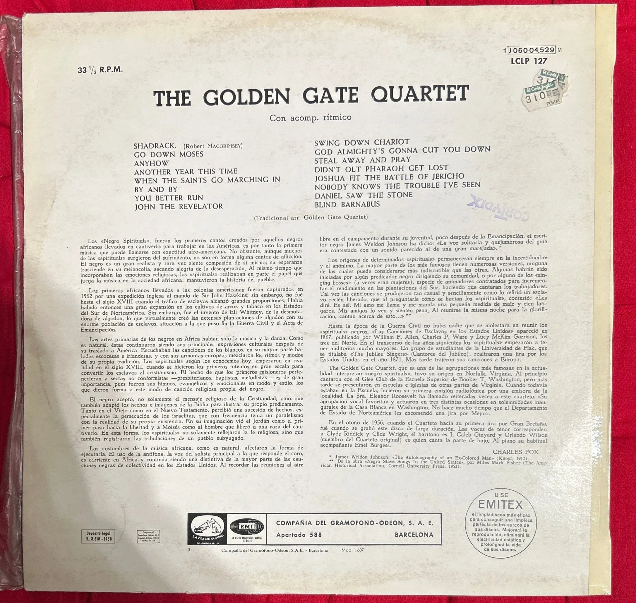 LP The Golden Gate Quartet ‎– Negro Spirituals 2ª Mano (Producto exclusivo recogida en tienda) - Image 2