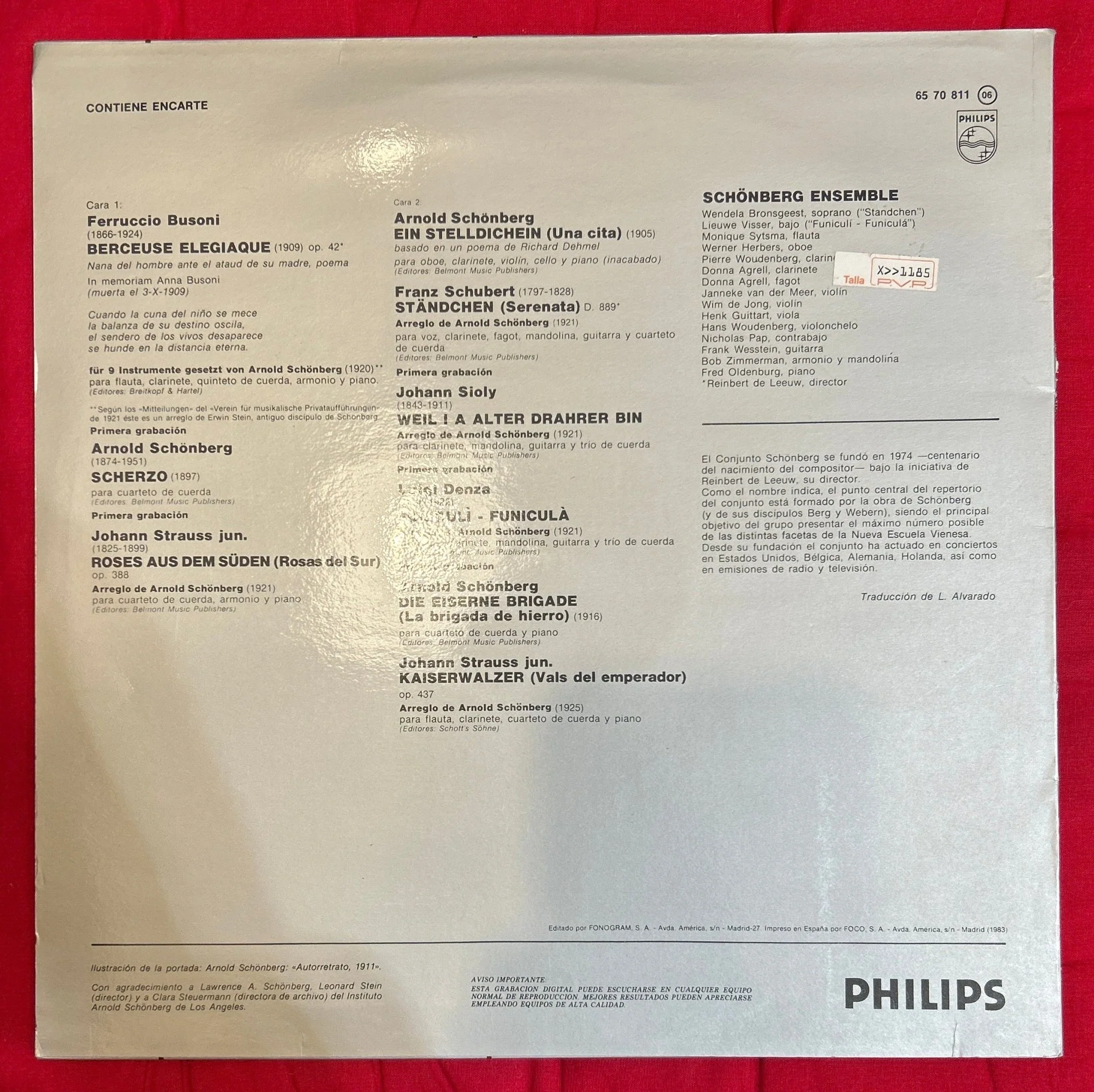 LP Arnold Schönberg*, Schönberg Ensemble, Reinbert De Leeuw ‎– „Wien, Wien, Nur Du Allein..." 2ª Mano - Image 2