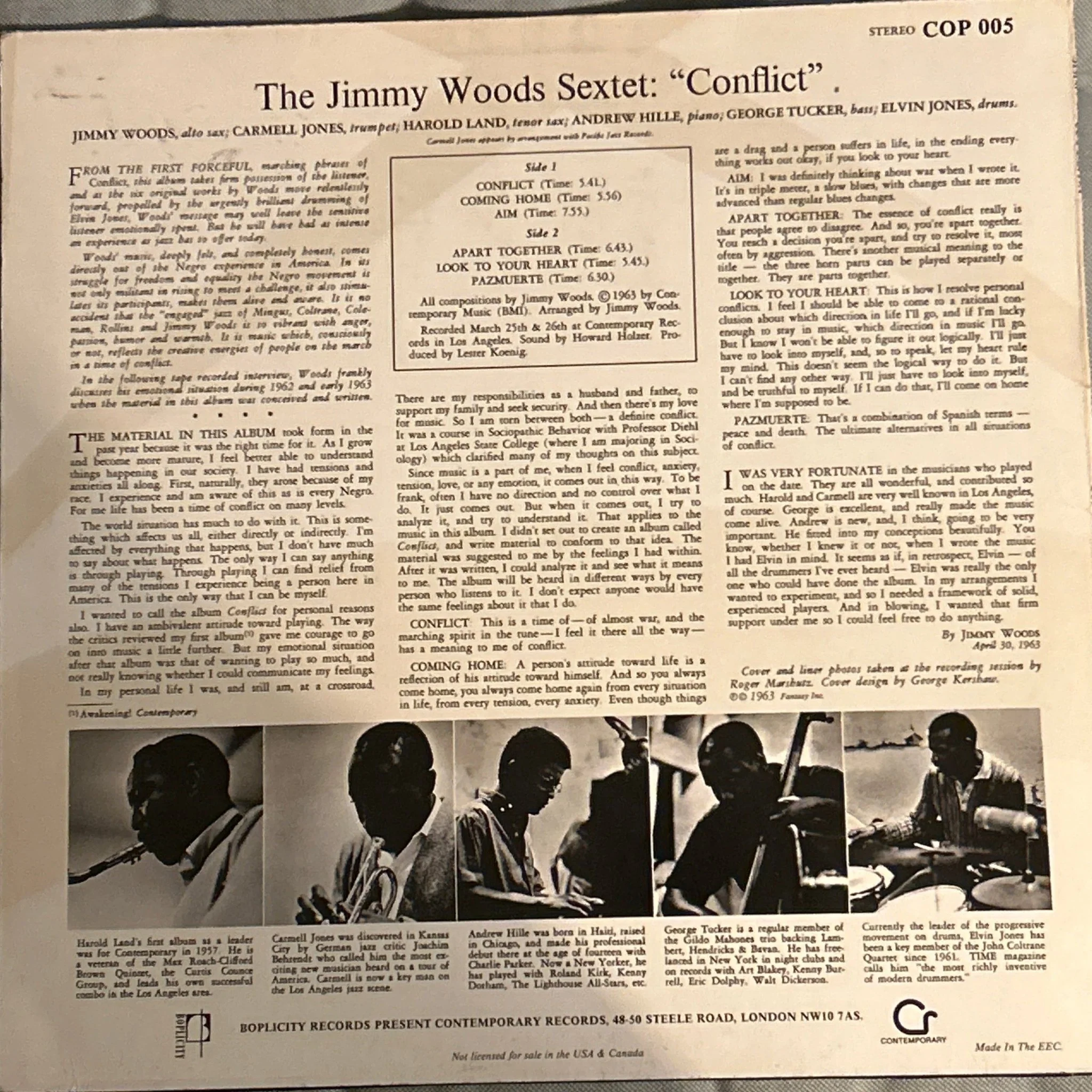 LP Jimmy Woods Sextet Featuring Elvin Jones ‎– Conflict Ed. Inglesa 2ª Mano - Image 2