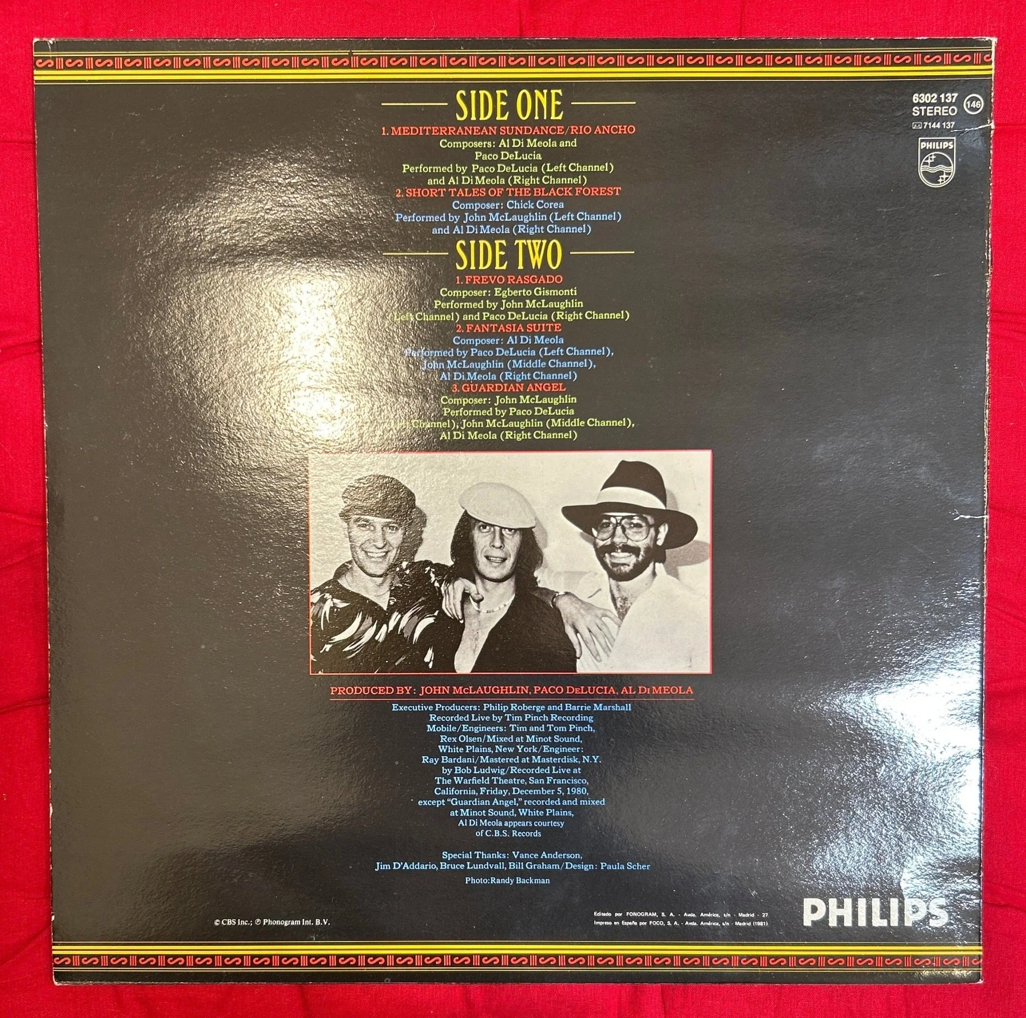 LP John McLaughlin / Al Di Meola / Paco De Lucía ‎– Friday Night In San Francisco 2ª Mano - Image 2