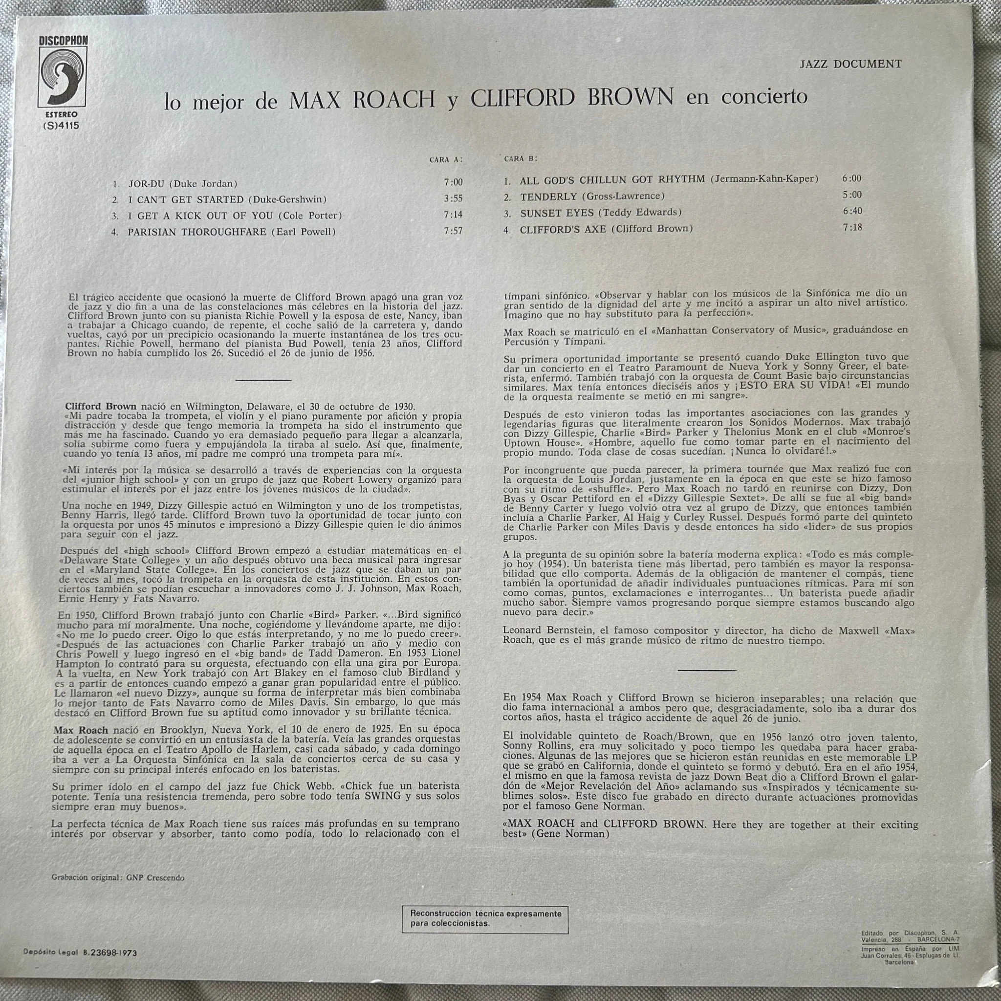 LP Max Roach And Clifford Brown ‎– Lo Mejor De Max Roach Y Clifford Brown En Concierto 2ª Mano (Producto exclusivo recogida en tienda) - Image 2