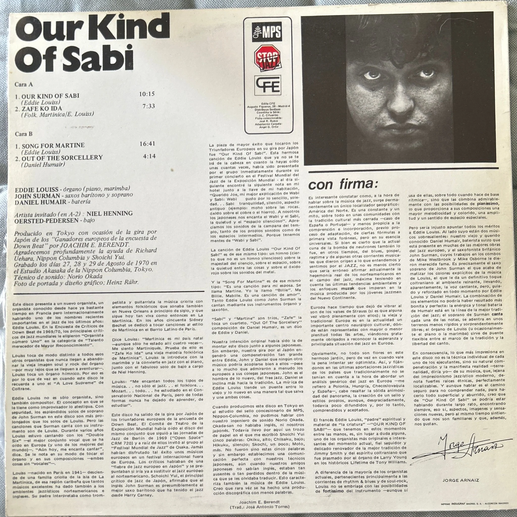 LP Eddie Louiss — John Surman — Daniel Humair ‎– Our Kind Of Sabi 2ª Mano - Image 2