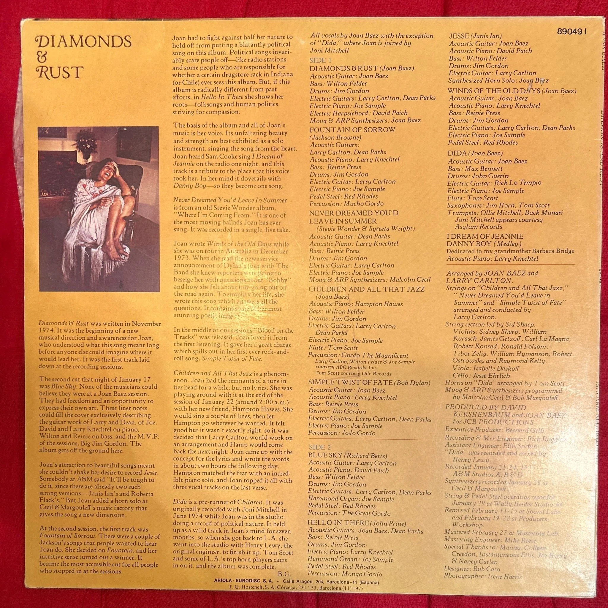 LP Joan Baez ‎– Diamonds & Rust 2ª mano - Image 2