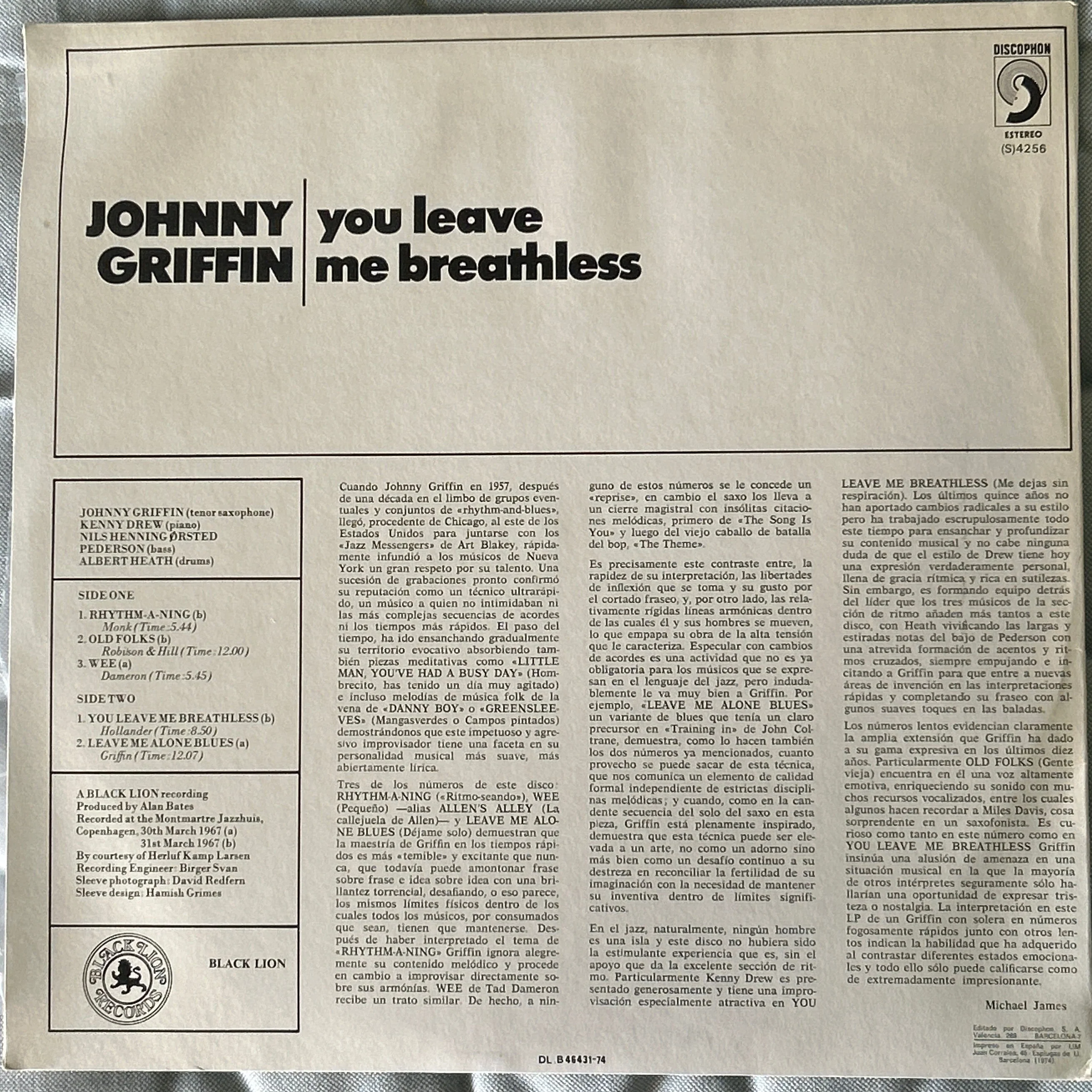 LP Johnny Griffin ‎– You Leave Me Breathless 2ª Mano - Image 2