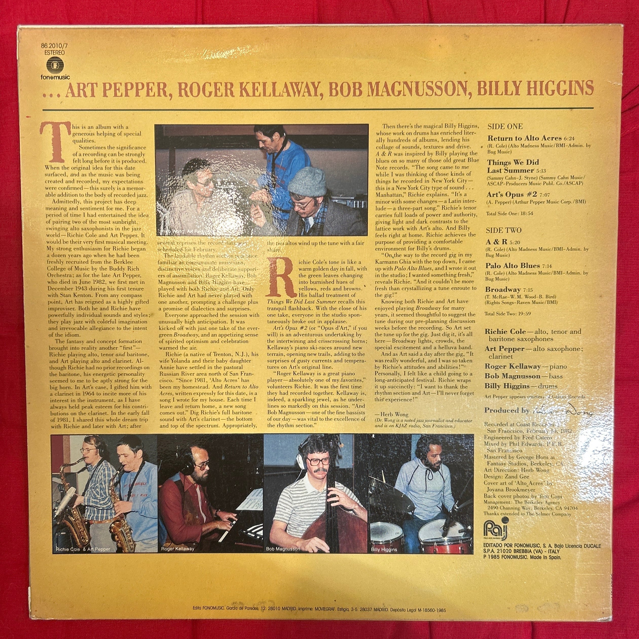 LP Richie Cole ‎– Return To Alto Acres 2ª Mano - Image 2