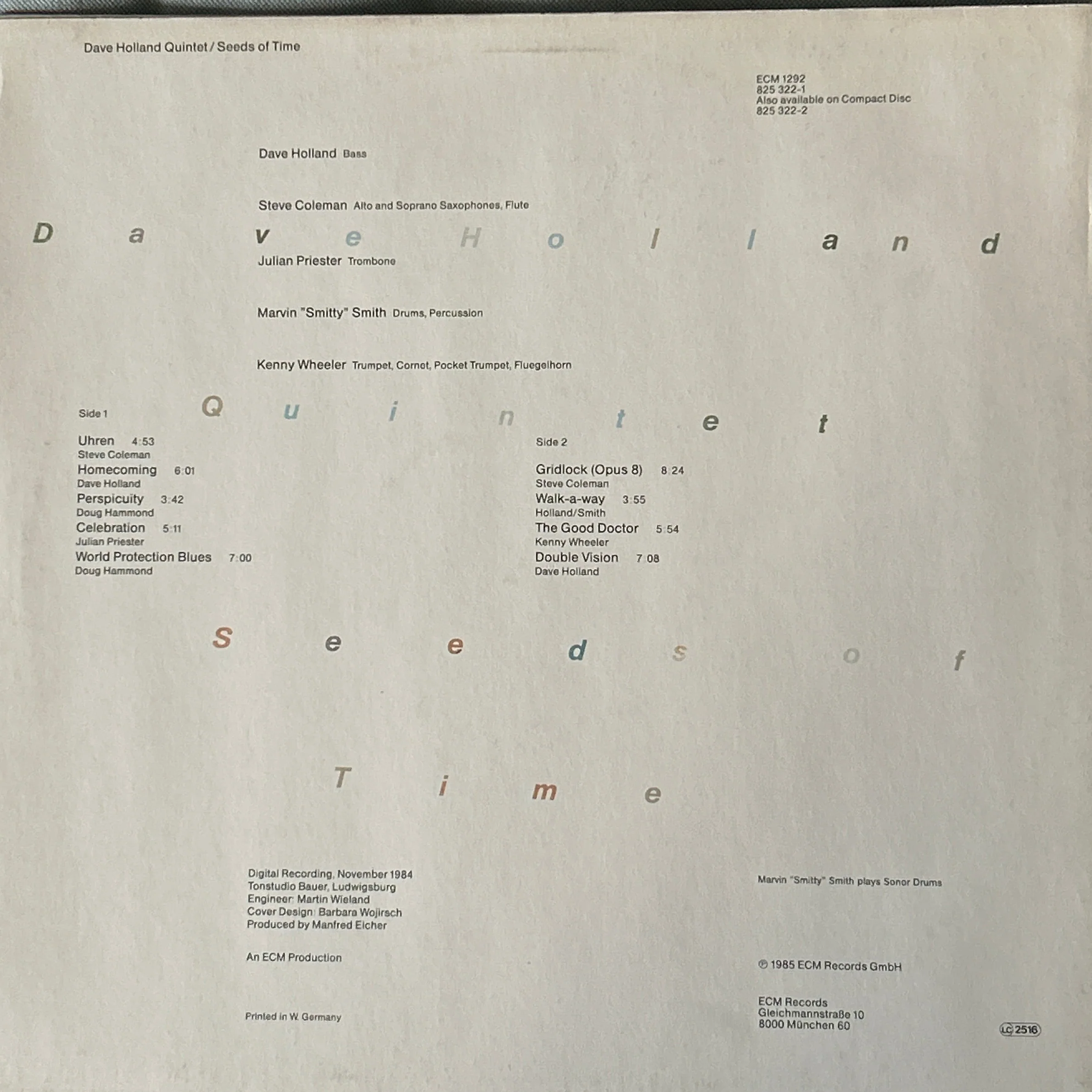 LP Dave Holland Quintet ‎– Seeds Of Time 2ª Mano - Image 2