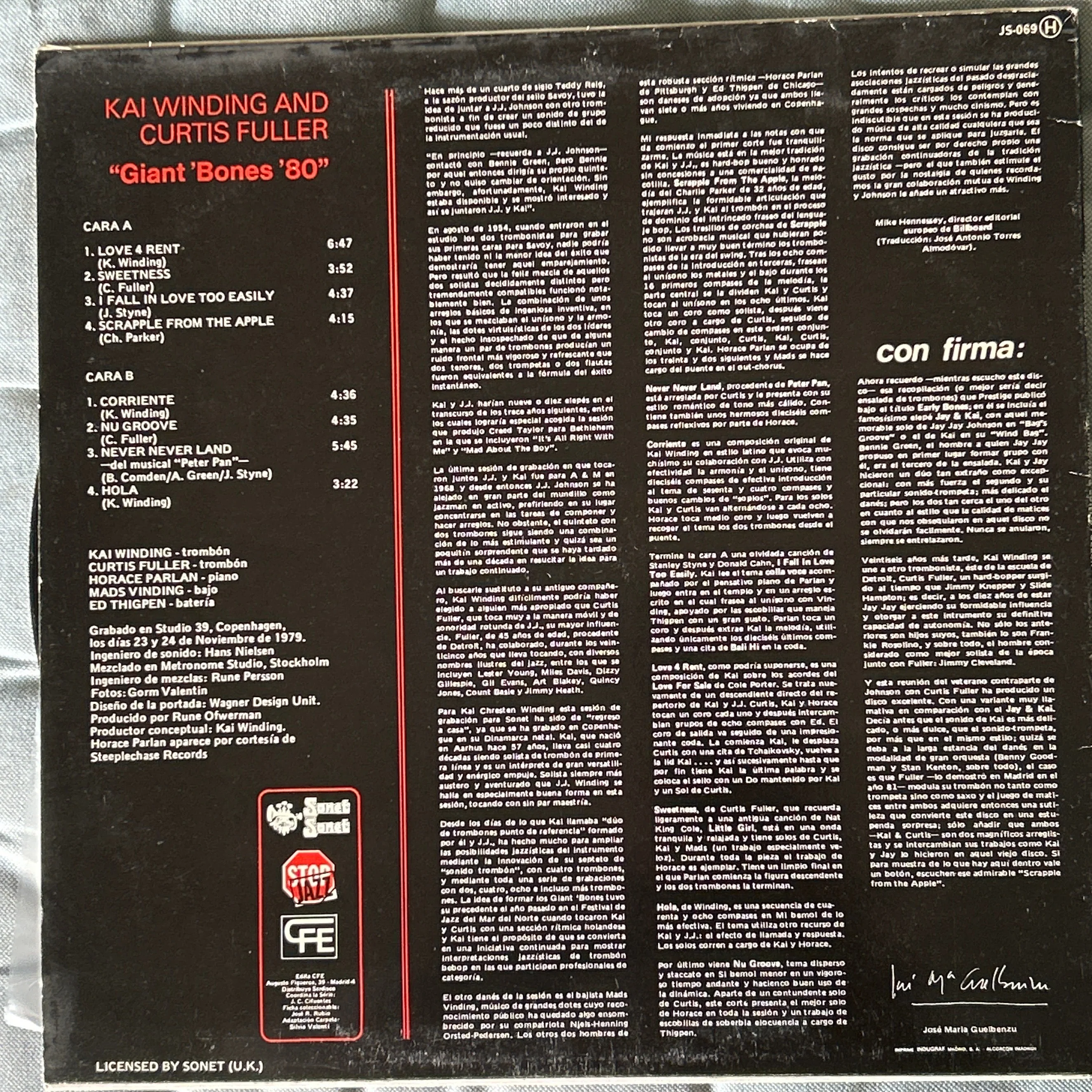 LP Kai Winding And Curtis Fuller ‎– Giant Bones '80' 2ª Mano - Image 2