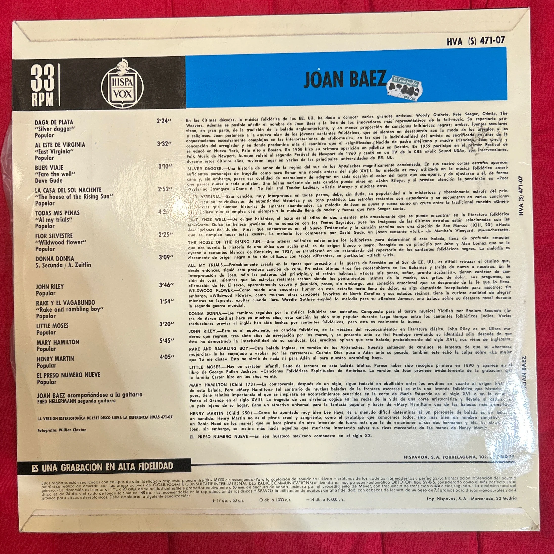 LP Joan Baez ‎– Joan Baez 2ª Mano (Producto exclusivo recogida en tienda) - Image 2