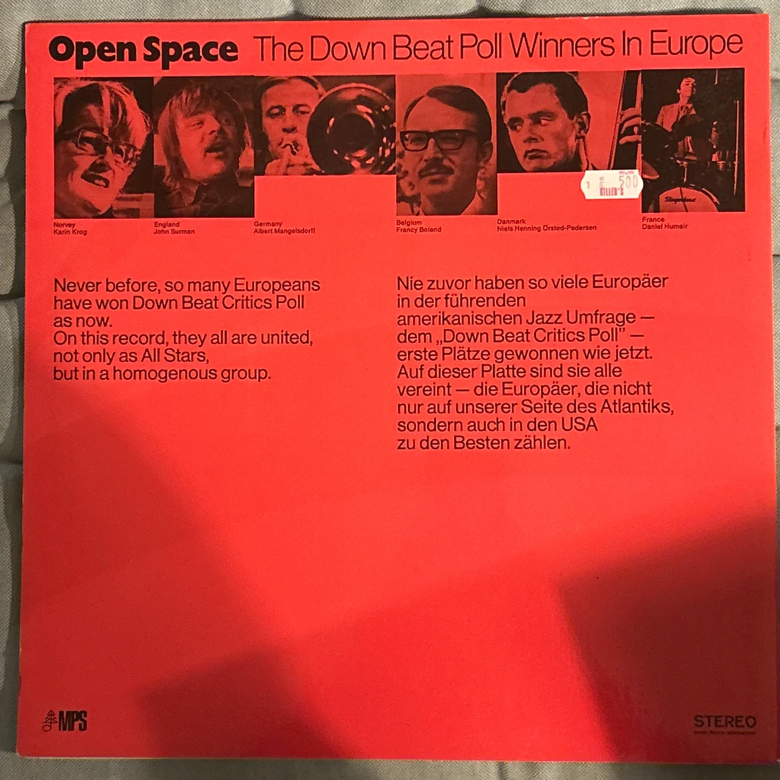 LP Karin Krog - John Surman - Albert Mangelsdorff - Francy Boland - Niels H.O. Pedersen - Daniel Humair ‎– Open Space (The Down Beat Poll Winners In Europe) 2ª Mano - Image 2