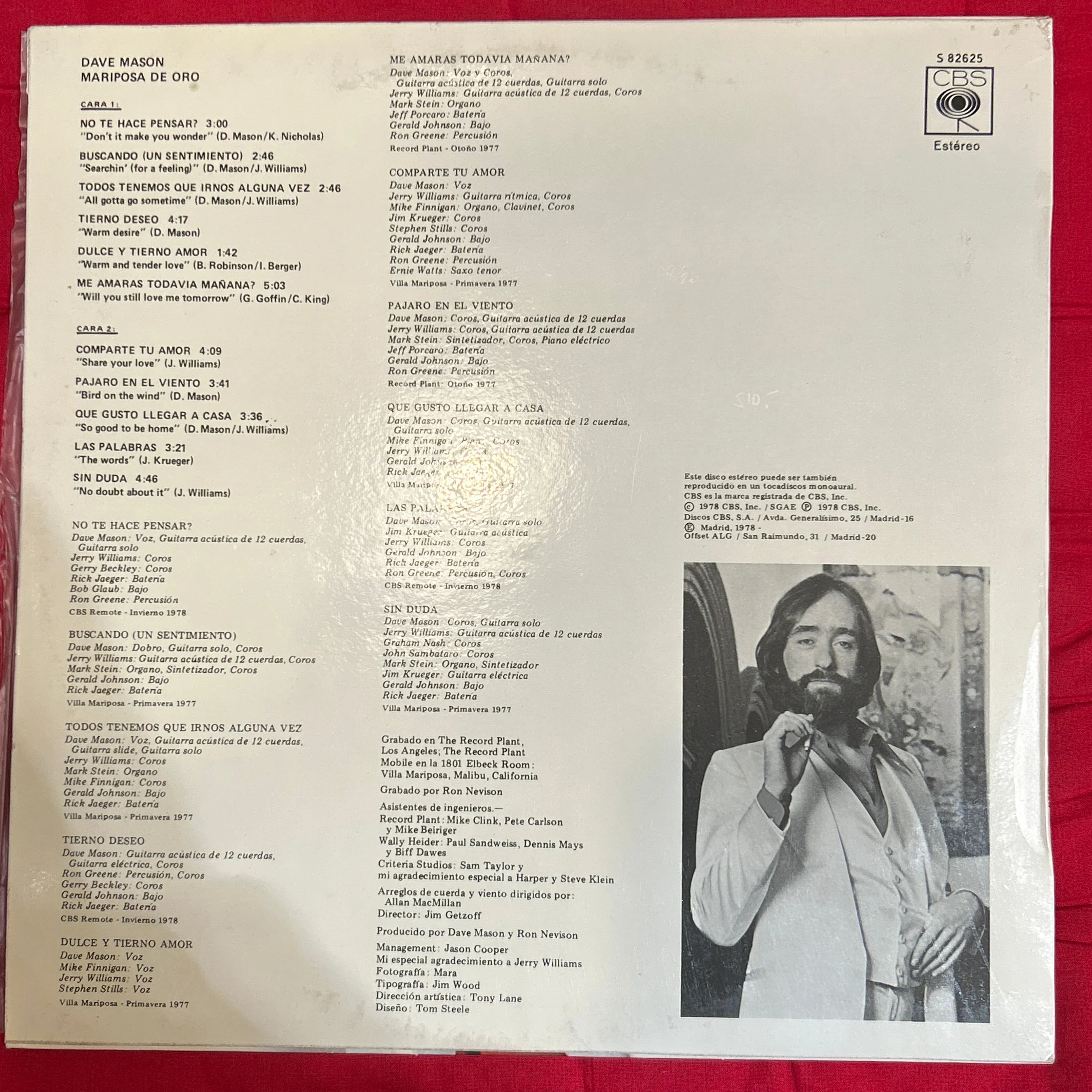 LP Dave Mason ‎– Mariposa De Oro 2ª Mano - Image 2