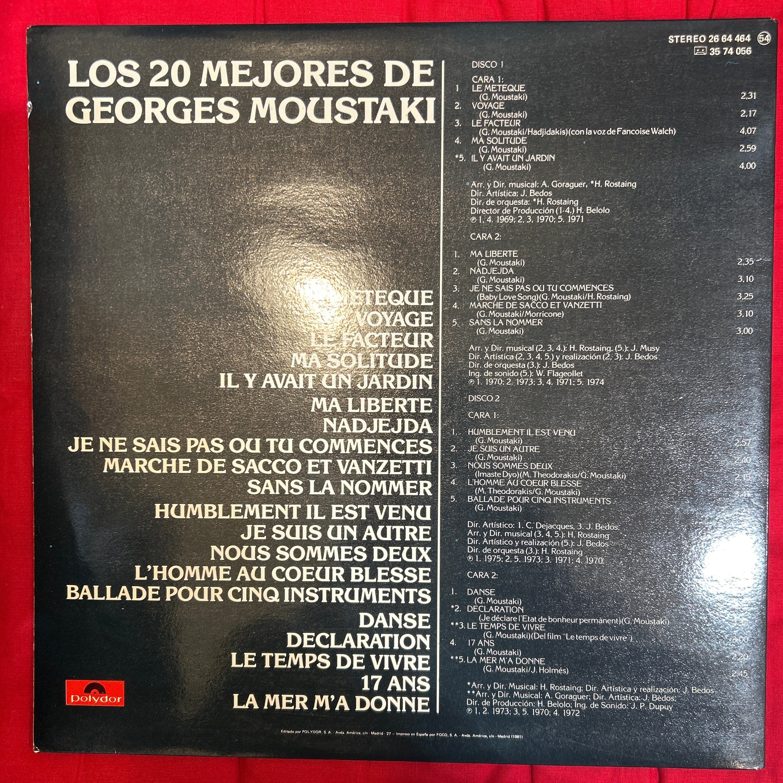 LP Georges Moustaki ‎– Los 20 Mejores De Georges Moustaki 2ª Mano (Producto exclusivo recogida en tienda) - Image 2