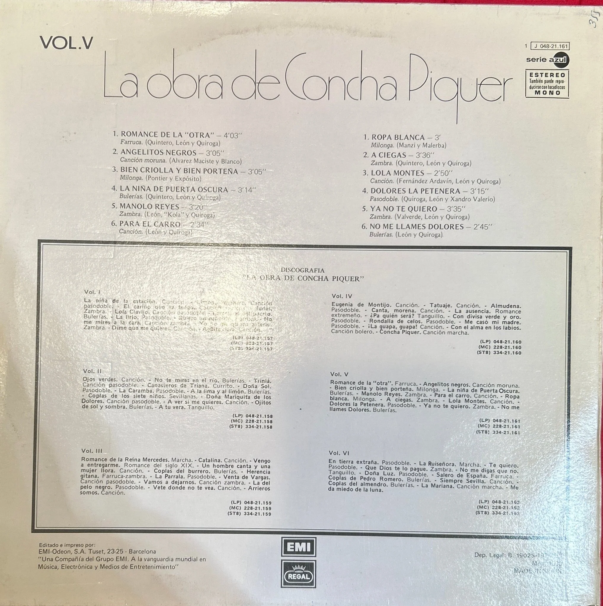 LP Concha Piquer ‎– La Obra De Concha Piquer Vol. V 2ª Mano (Producto exclusivo recogida en tienda) - Image 2
