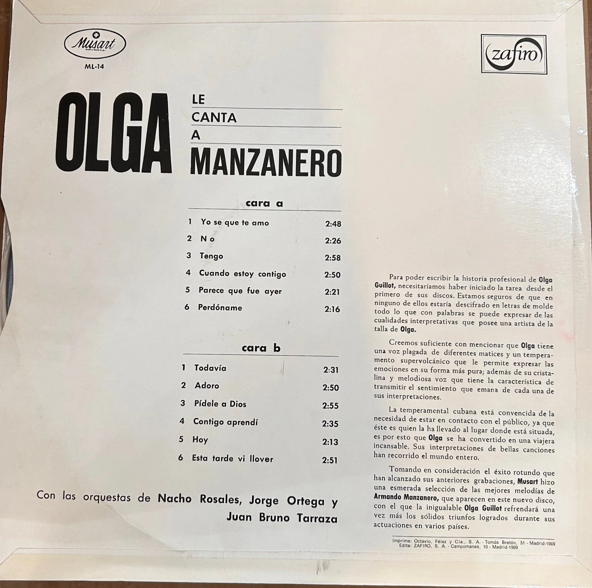 LP Olga Guillot – Interpreta A Manzanero 2ª Mano (Producto exclusivo recogida en tienda) - Image 2