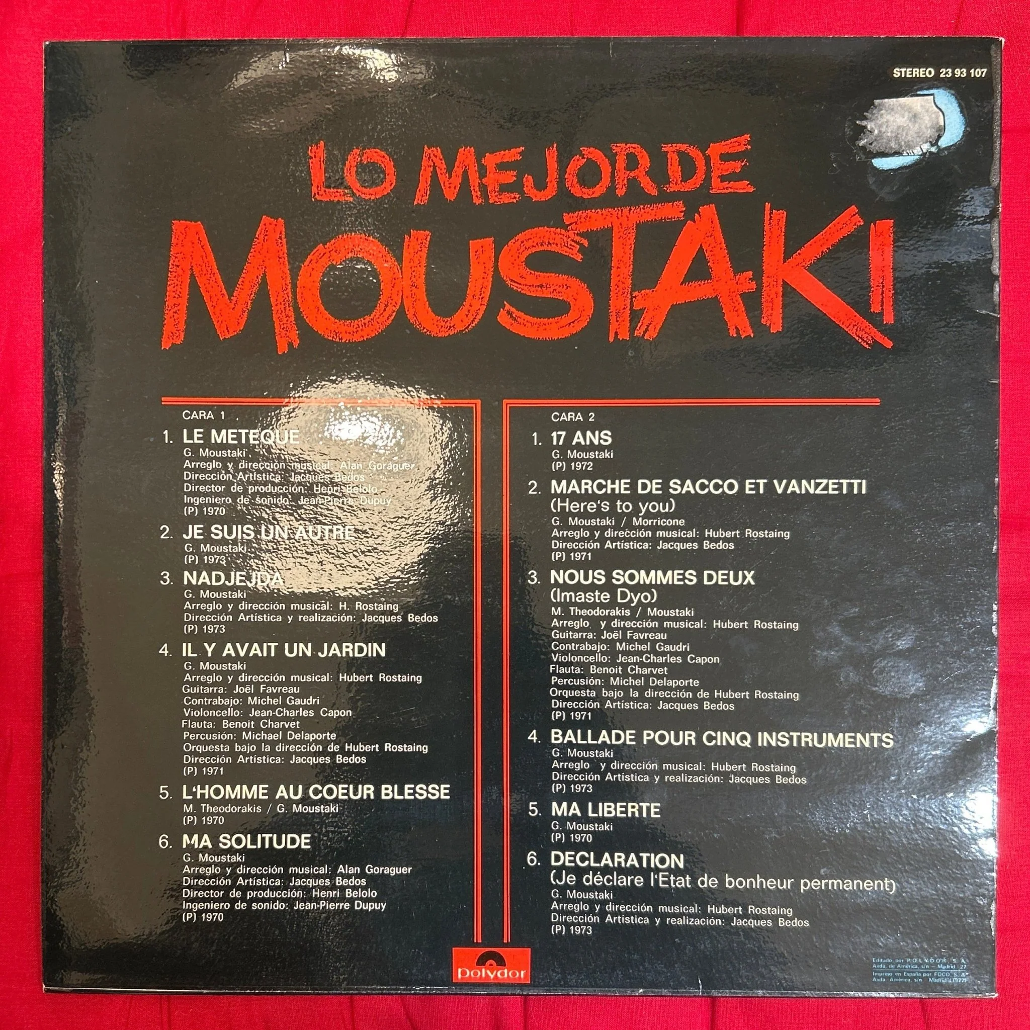 LP Georges Moustaki ‎– Lo Mejor De Moustaki 2ª Mano (Producto exclusivo recogida en tienda) - Image 2