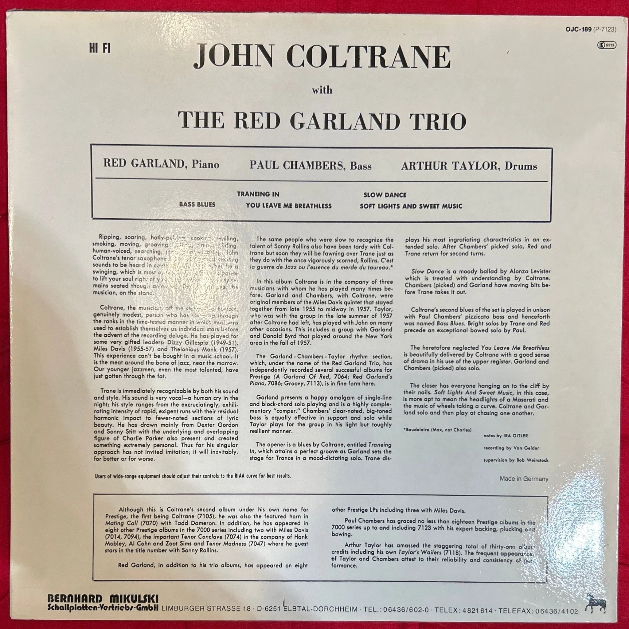 LP John Coltrane With The Red Garland Trio ‎– Traneing In Ed. Alemana 2ª Mano - Image 2