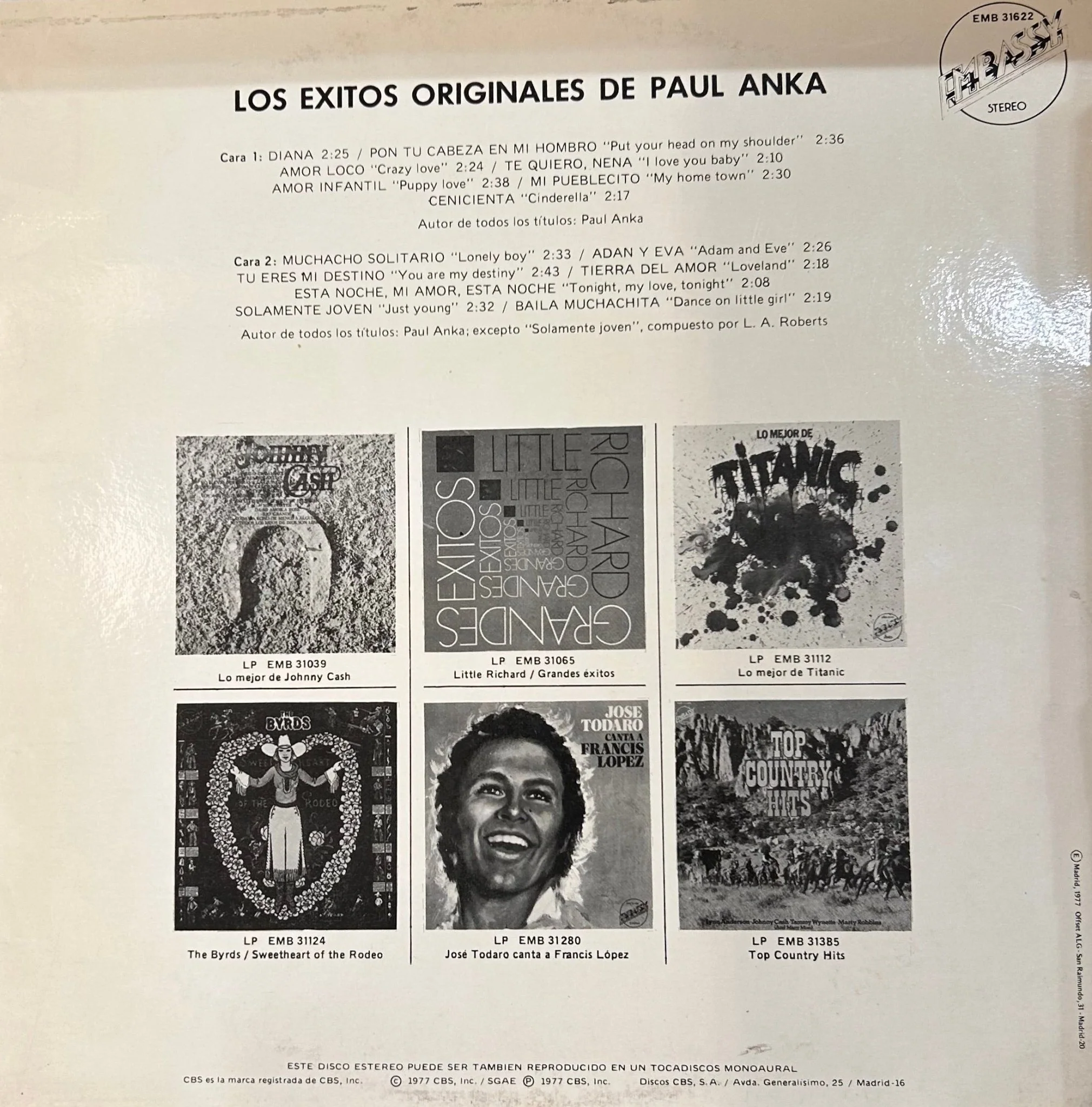 LP Paul Anka ‎– Los Exitos Originales De Paul Anka 2ª Mano (Producto exclusivo recogida en tienda) - Image 2
