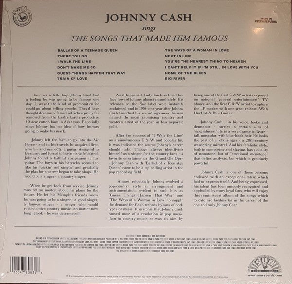 LP Johnny Cash – Johnny Cash Sings The Songs That Made Him Famous Nuevo precintado - Image 2