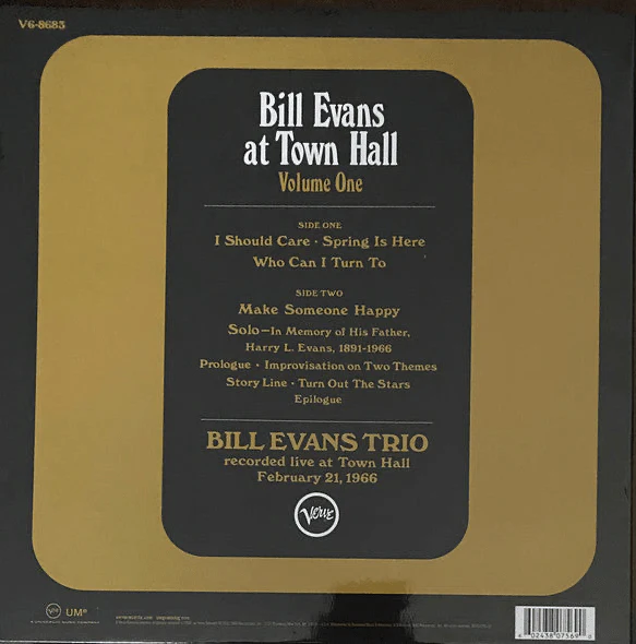 LP Bill Evans Trio – Bill Evans At Town Hall (Volume One) Nuevo precintado - Image 2
