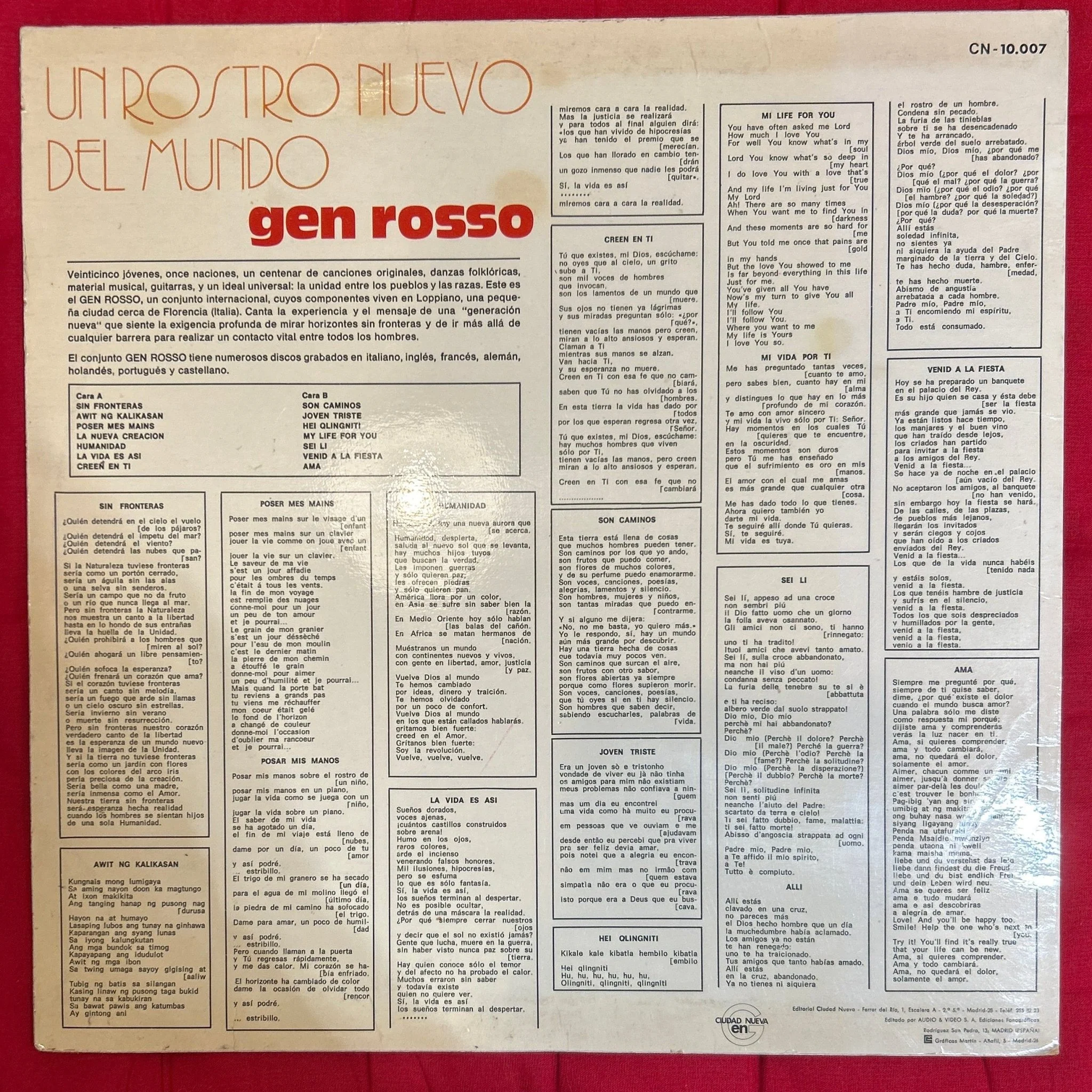 LP Gen Rosso ‎– Un Rostro Nuevo Del Mundo  2ª Mano - Image 2