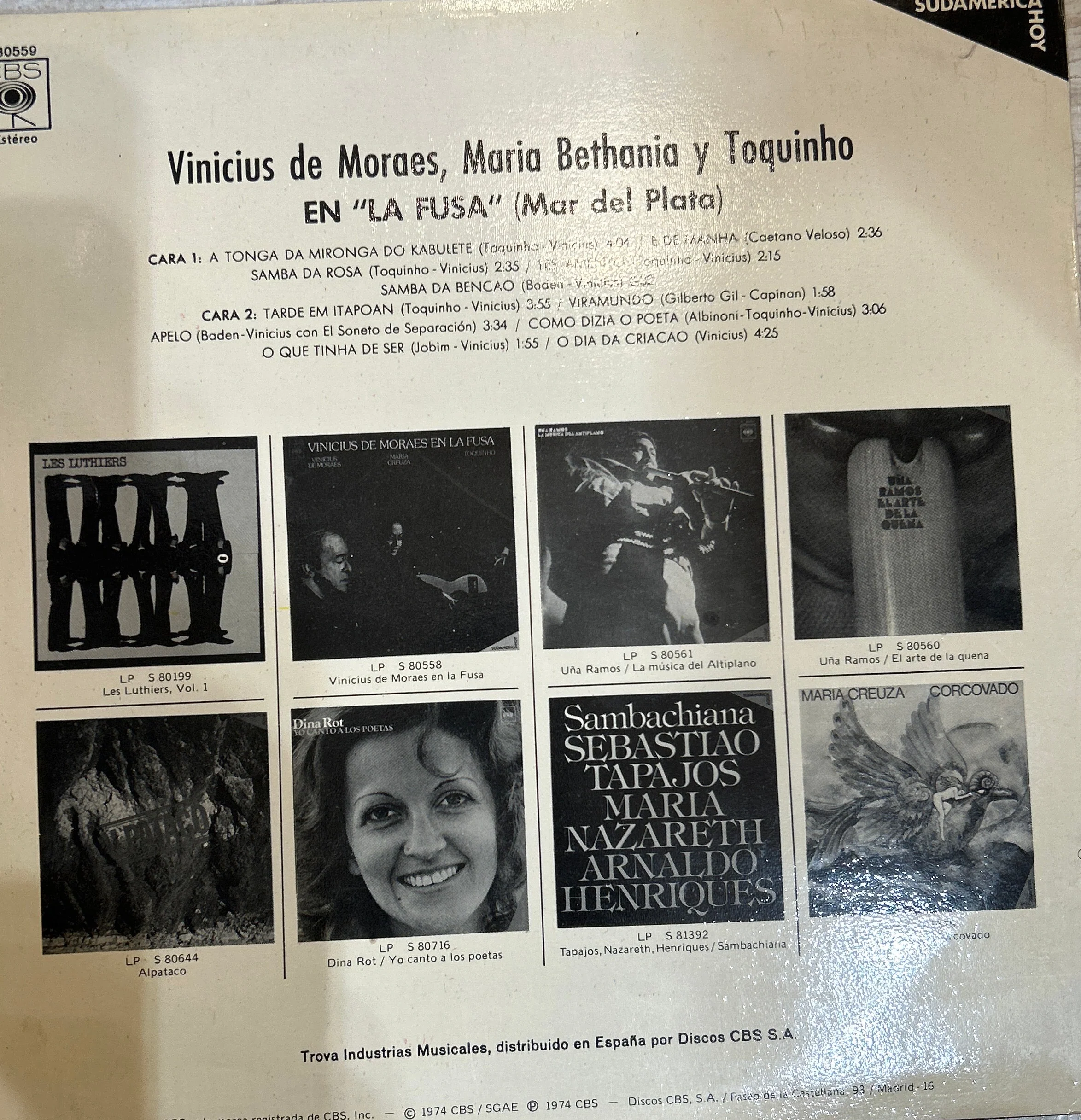 LP Vinicius De Moraes / Maria Bethania* Y Toquinho ‎– En La Fusa 2ª mano - Image 2