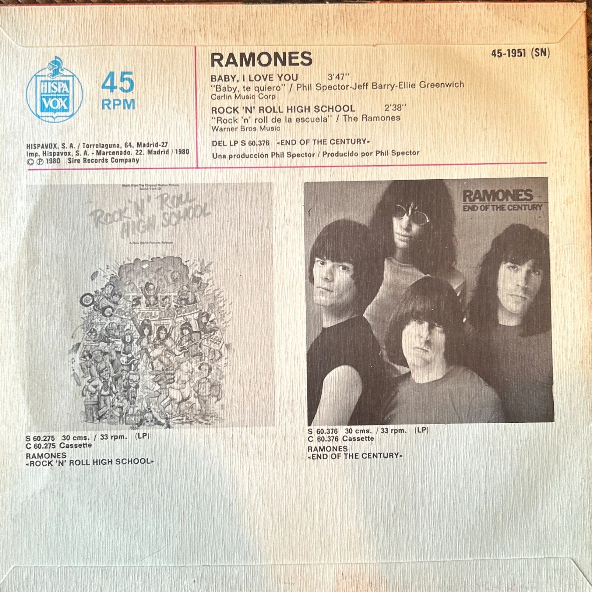 SINGLE Ramones ‎– Baby, I Love You 2ª Mano - Image 2