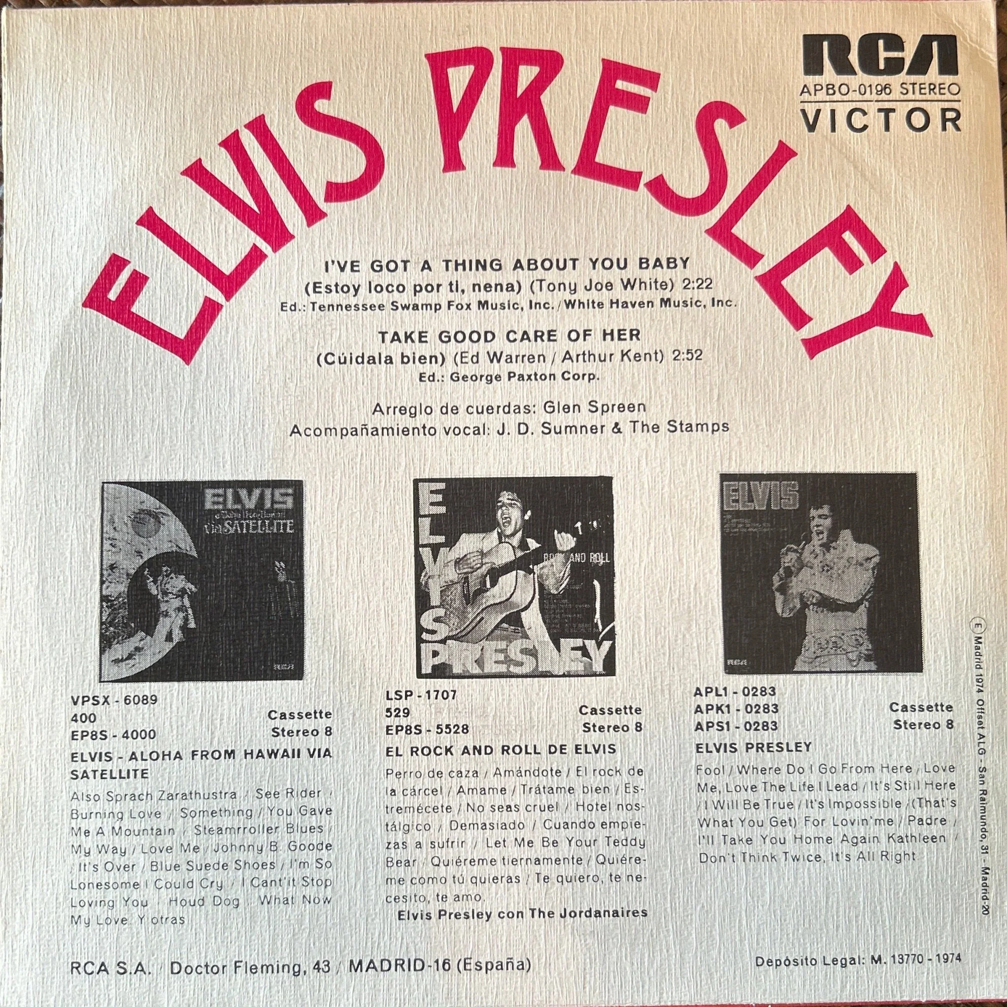 SINGLE Elvis Presley ‎– I've Got A Thing About You Baby = Estoy Loco Por Ti, 2ª Mano - Image 2